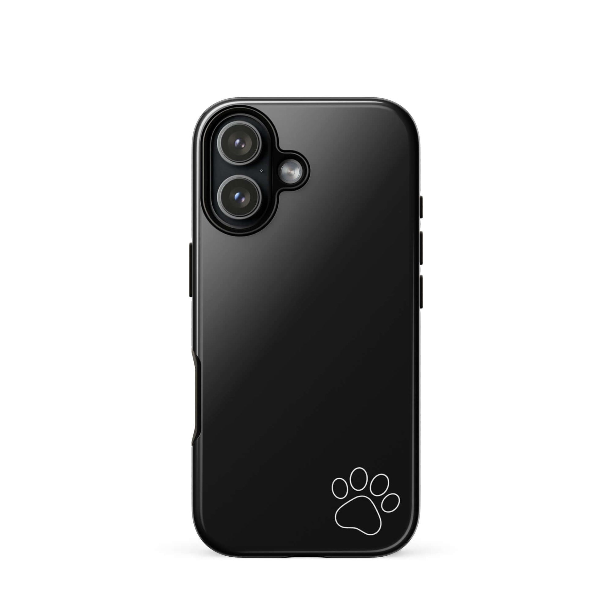 Phone Case for iPhone with white paw print on black background, minimalist design for pet lovers, Paw-Print Luxe Minimalist Tough Case.