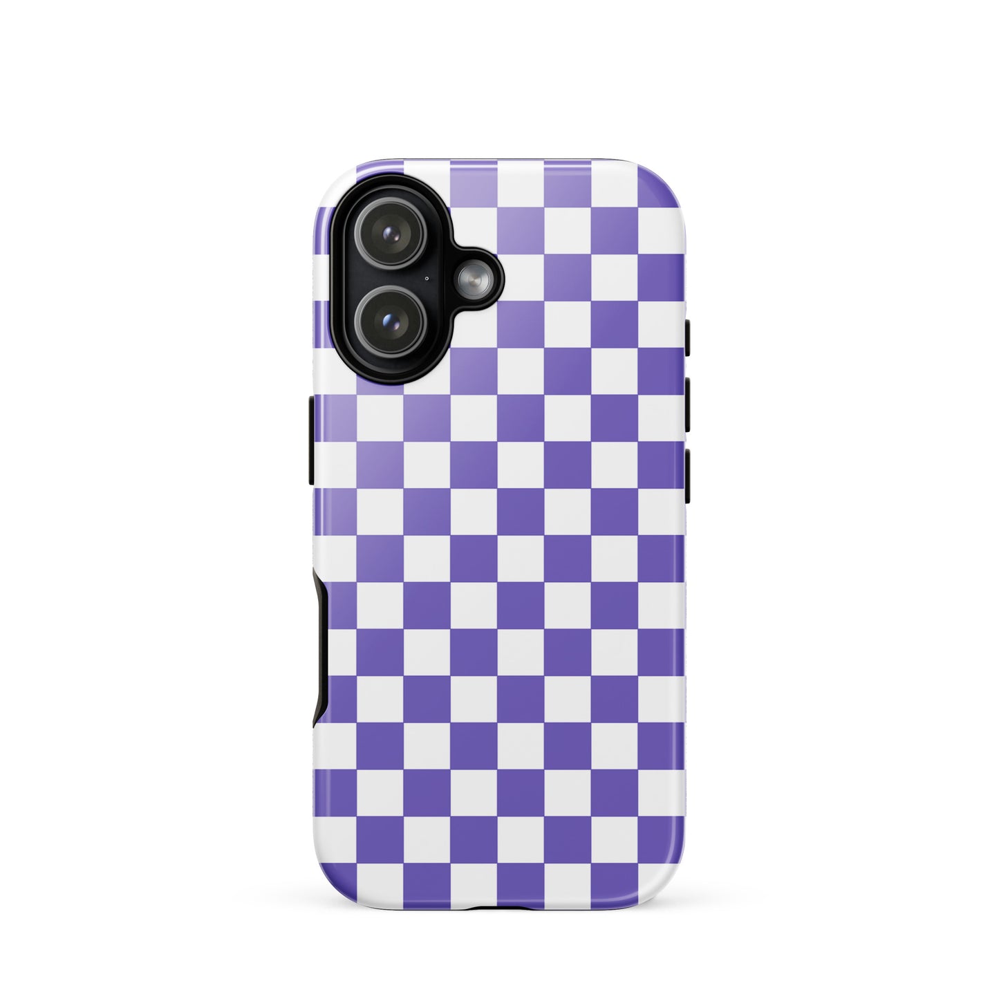 Phone Case with purple and white checkered pattern for iPhone, adding style and personality to your device.