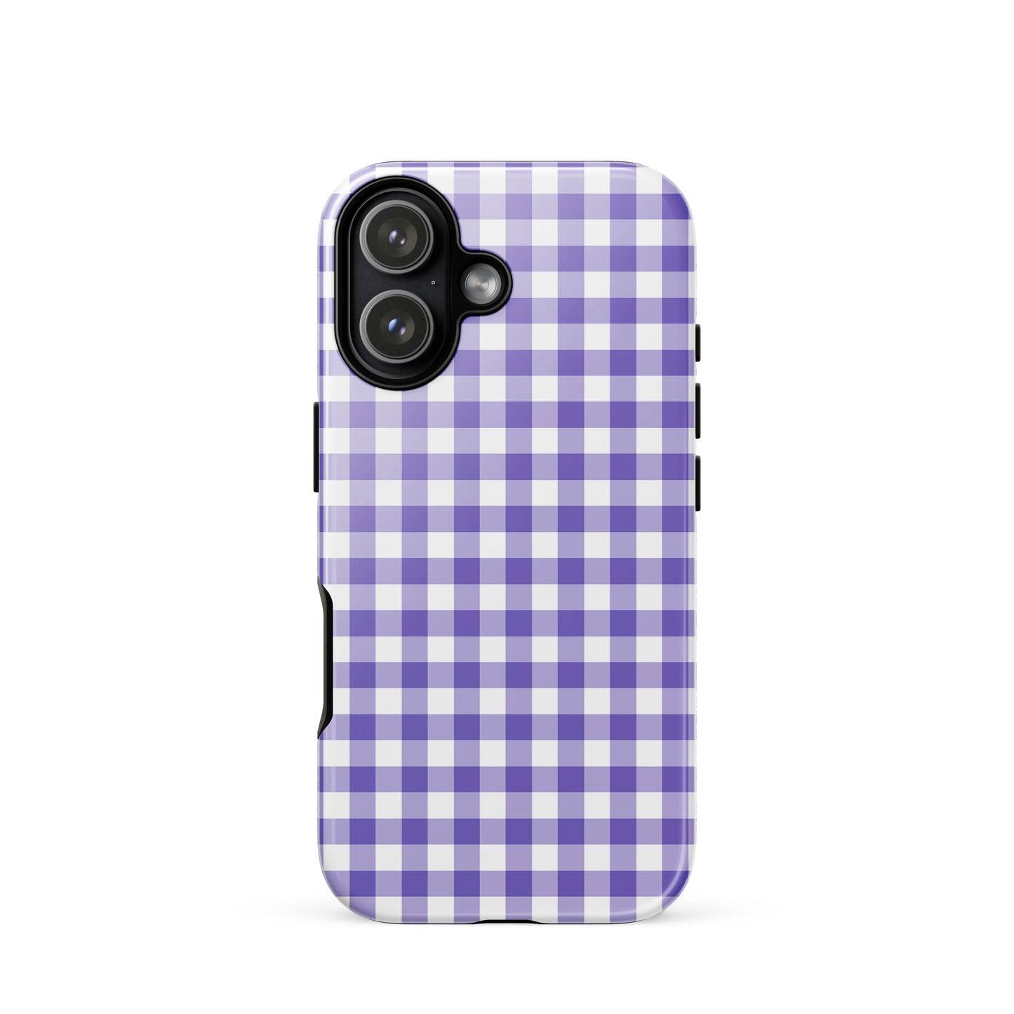 Phone Case with purple and white gingham pattern for iPhone, stylish and durable accessory.