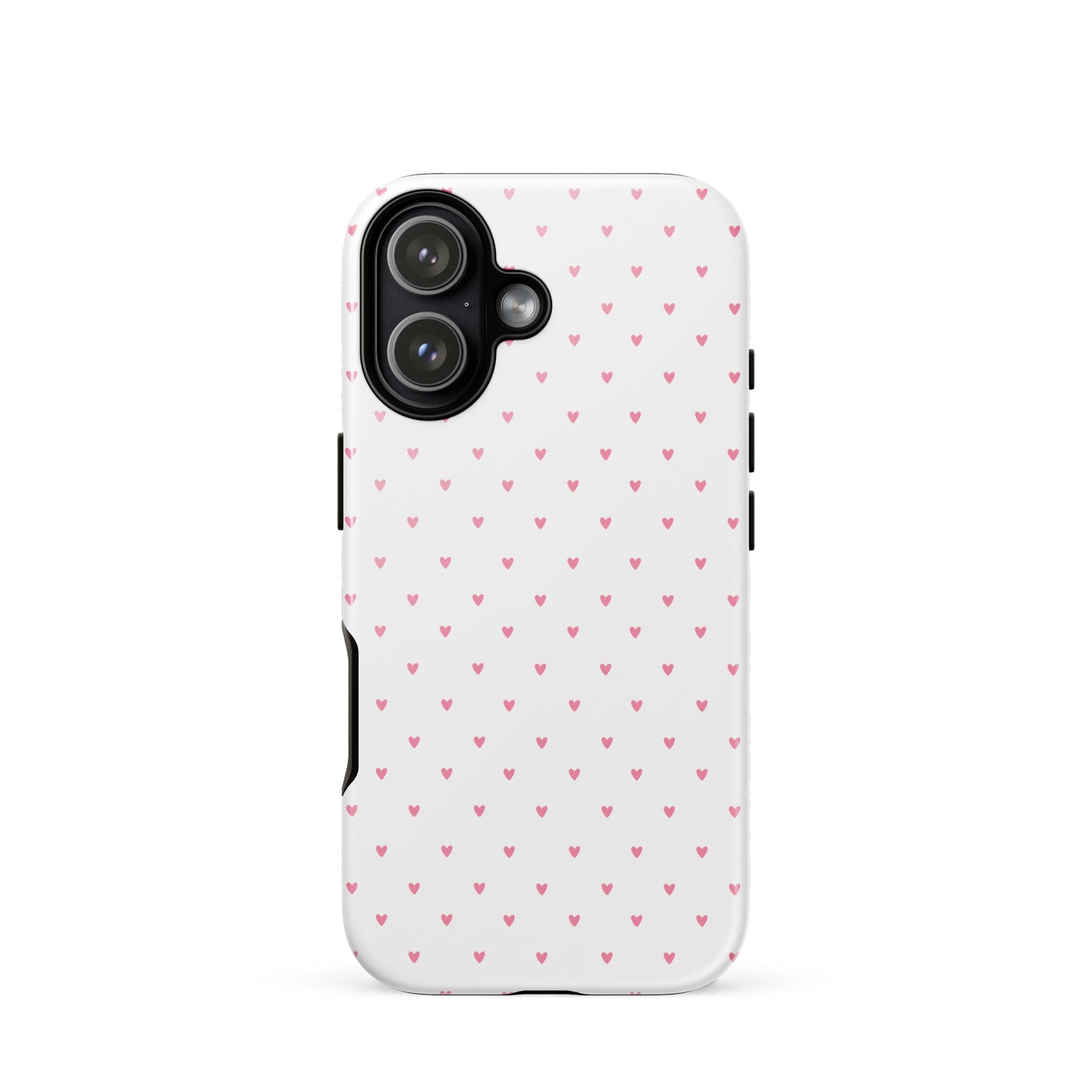 Phone Case for iPhone with heart-dot pattern featuring charming pink hearts on a white background, modern and stylish design