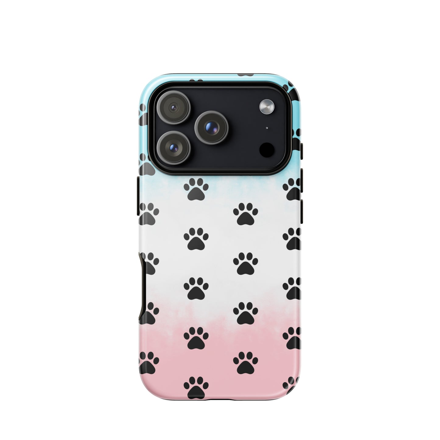 Phone Case featuring playful paw print pattern in black on a gradient background, ideal for pet lovers.