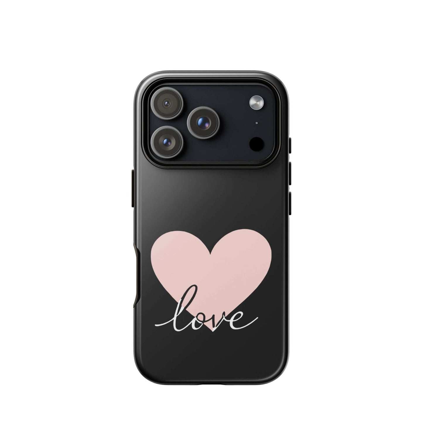 Phone Case for iPhone featuring heart and script 'love' design, stylish and protective.
