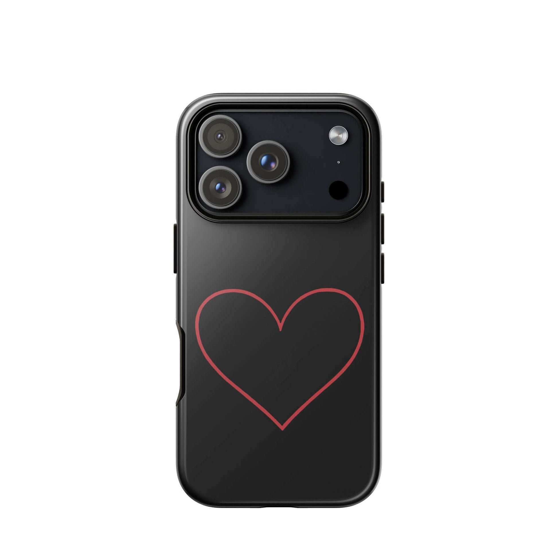 Phone Case for iPhone featuring a minimalist crimson heart design on a sleek black background.