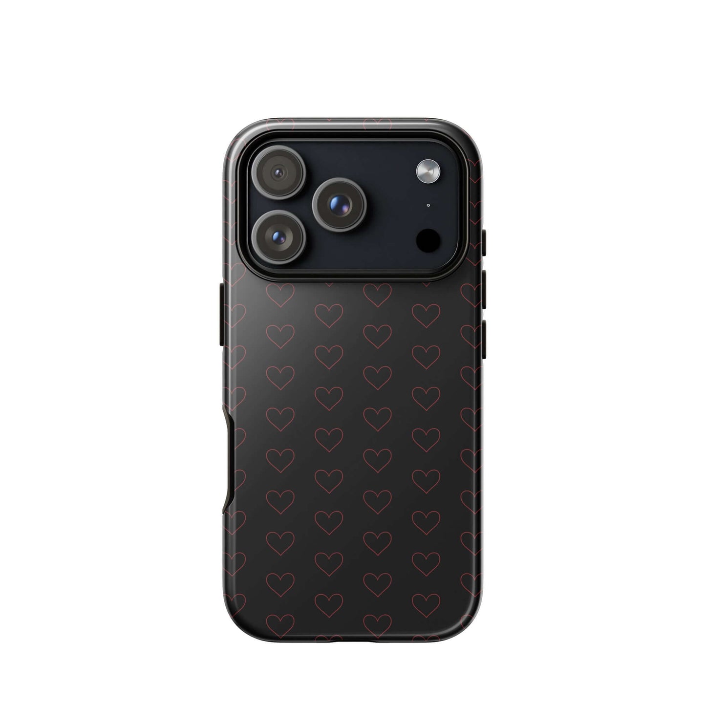 Phone Case for iPhone featuring a stylish crimson heart pattern on a sleek black background.