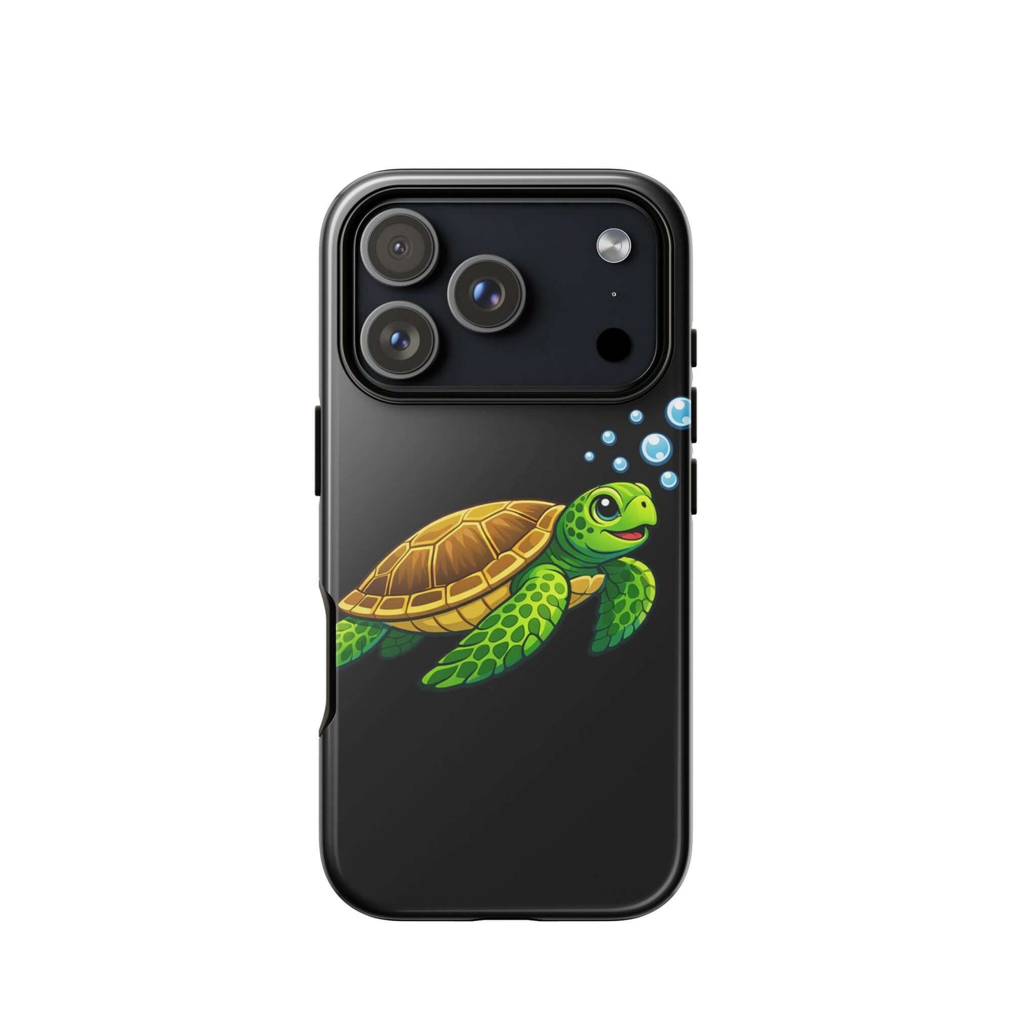 Phone Case for iPhone featuring vibrant sea turtle artwork with playful bubbles.
