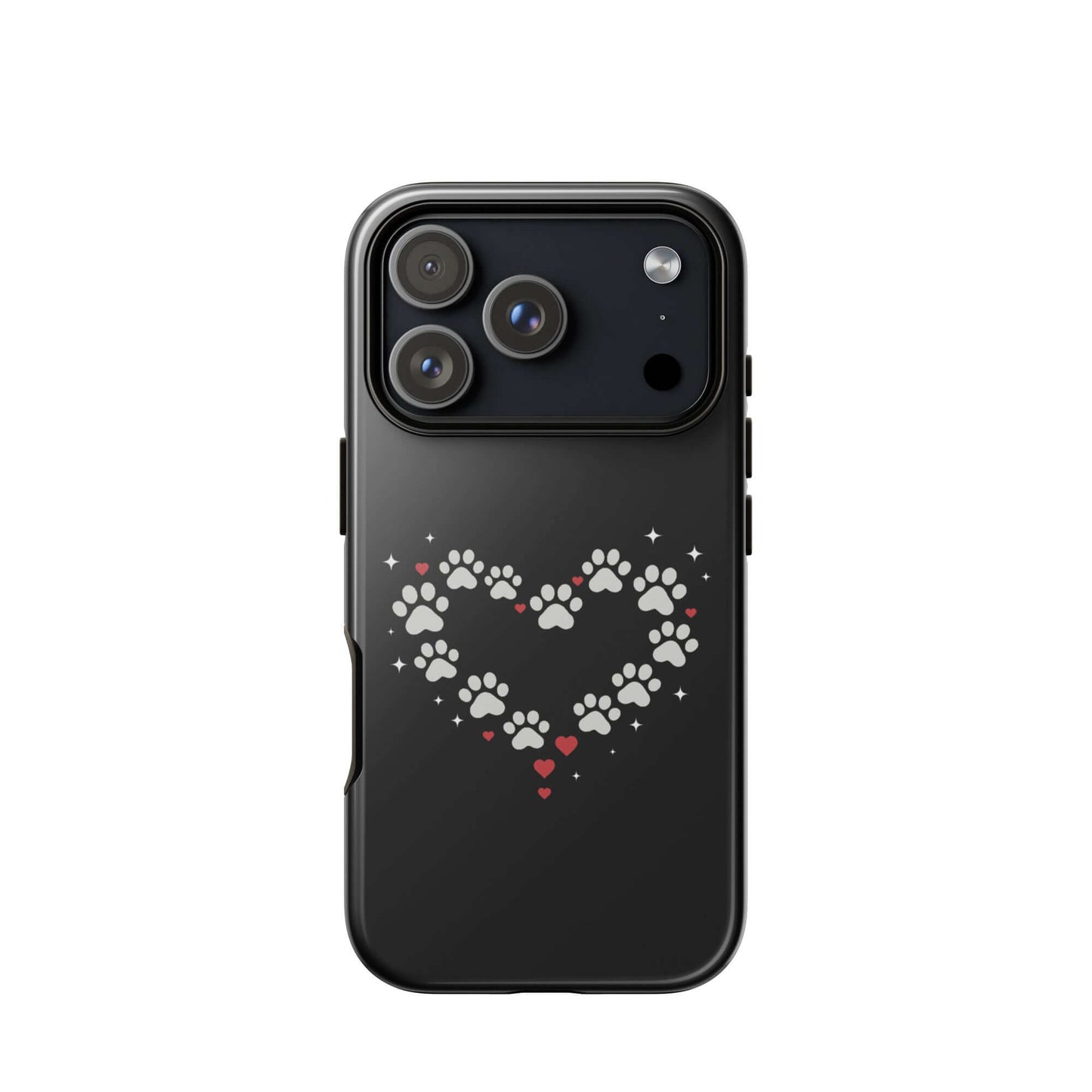 Phone Case featuring a paw‑print heart design, perfect for stylish pet lovers on a black background.