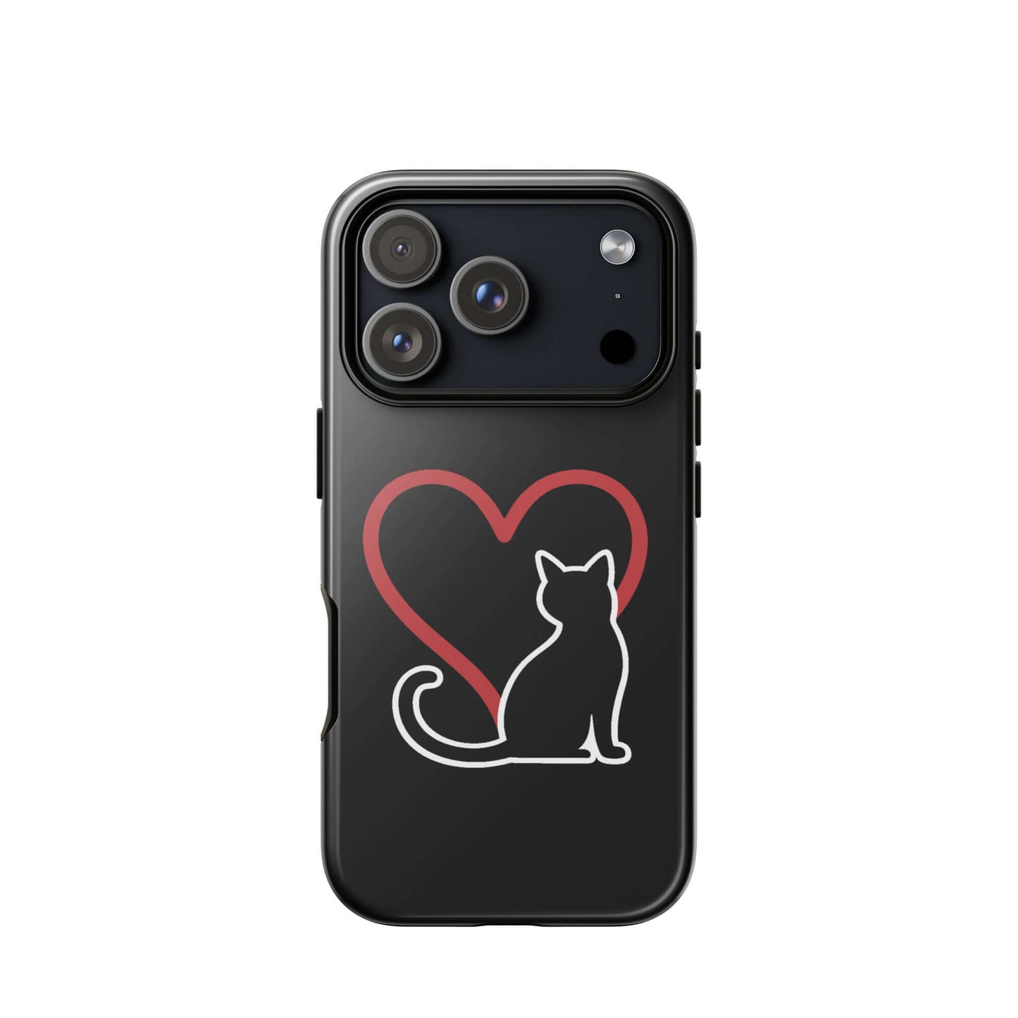 Elegant Phone Case for iPhone featuring a black cat beside a red heart, perfect for cat lovers.