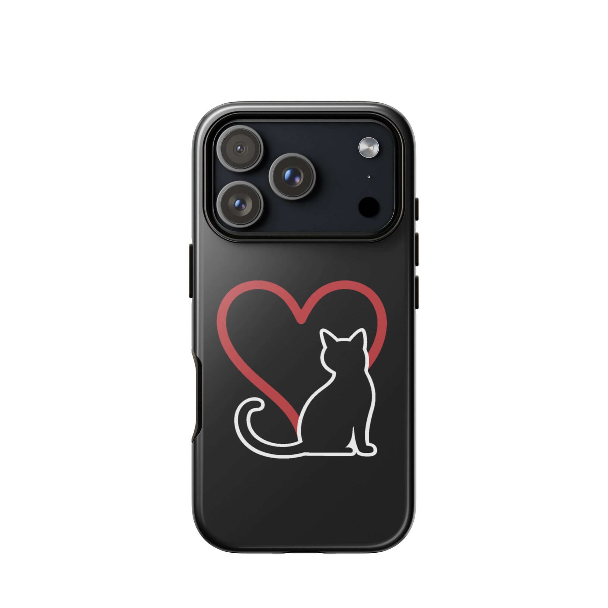 Elegant Phone Case for iPhone featuring a black cat beside a red heart, perfect for cat lovers.