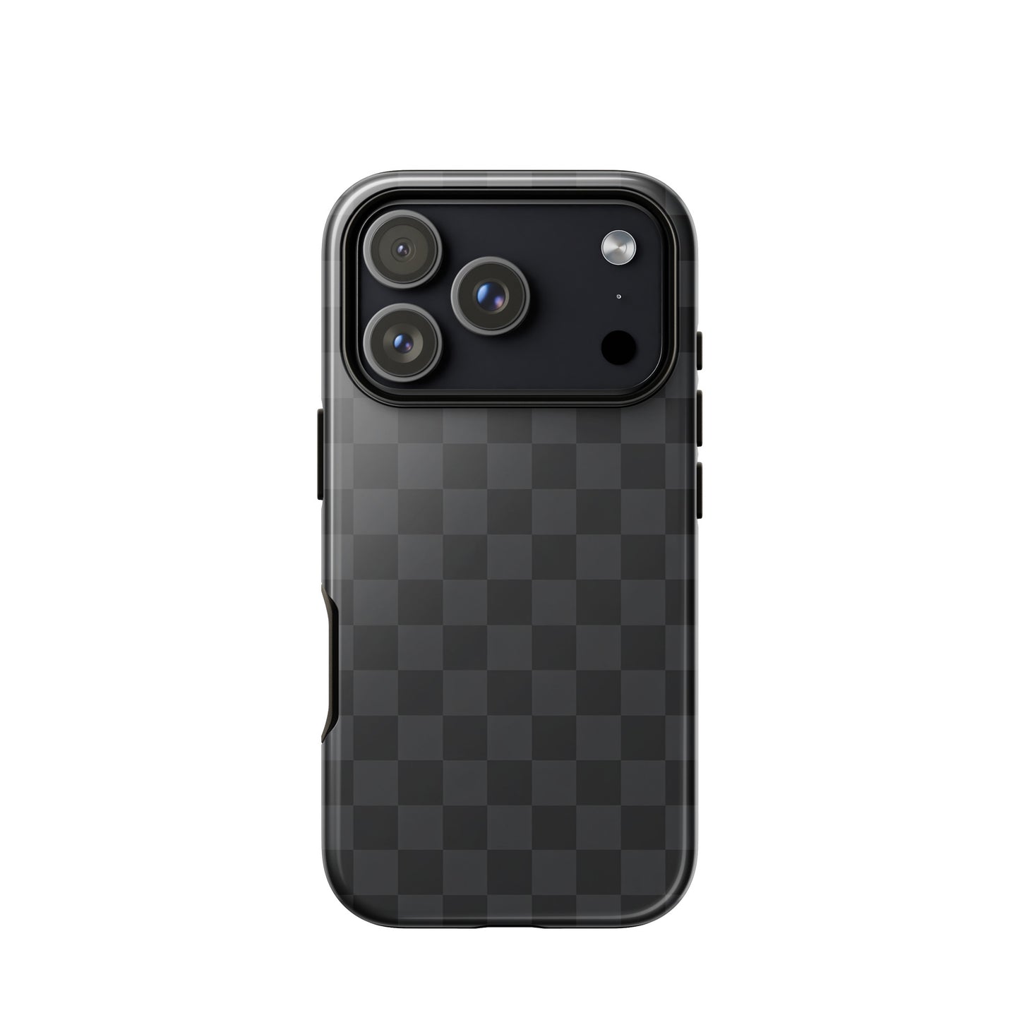 Phone Case for iPhone with black and charcoal checkered design, showcasing a modern minimalist style for sophisticated protection.