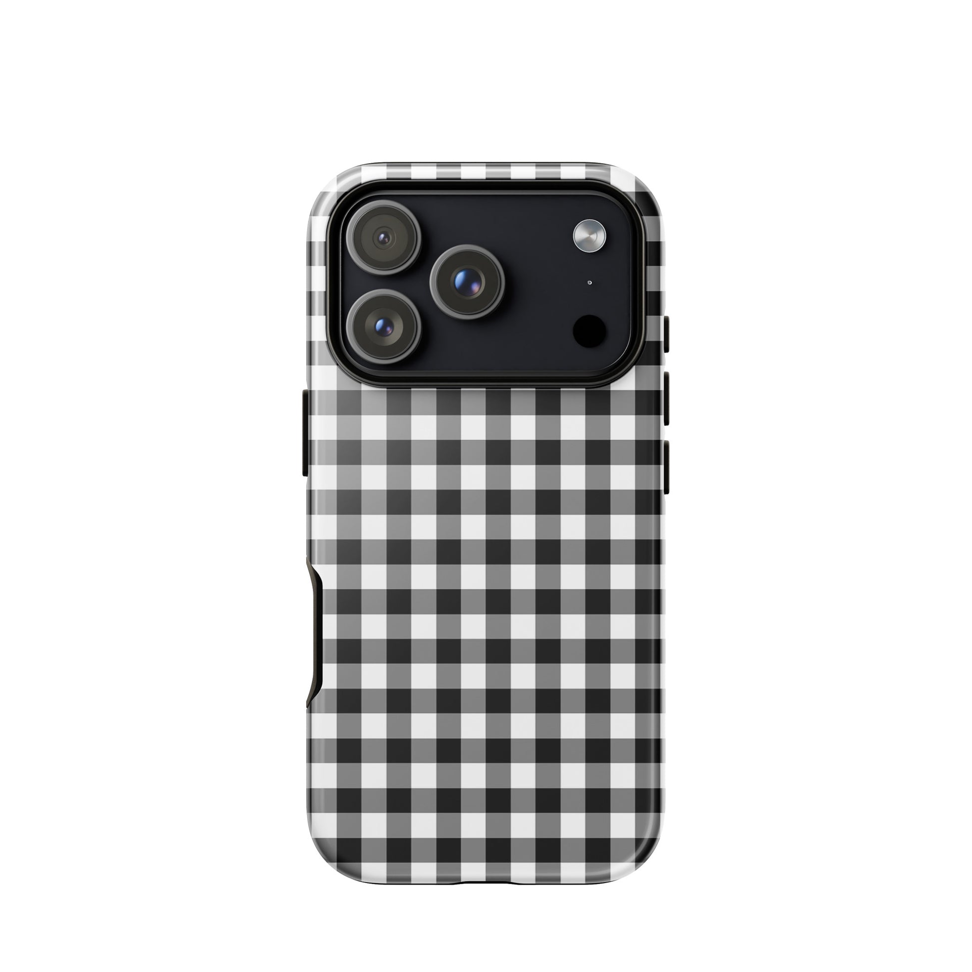 Black-and-white gingham Phone Case for iPhone offering style and protection.