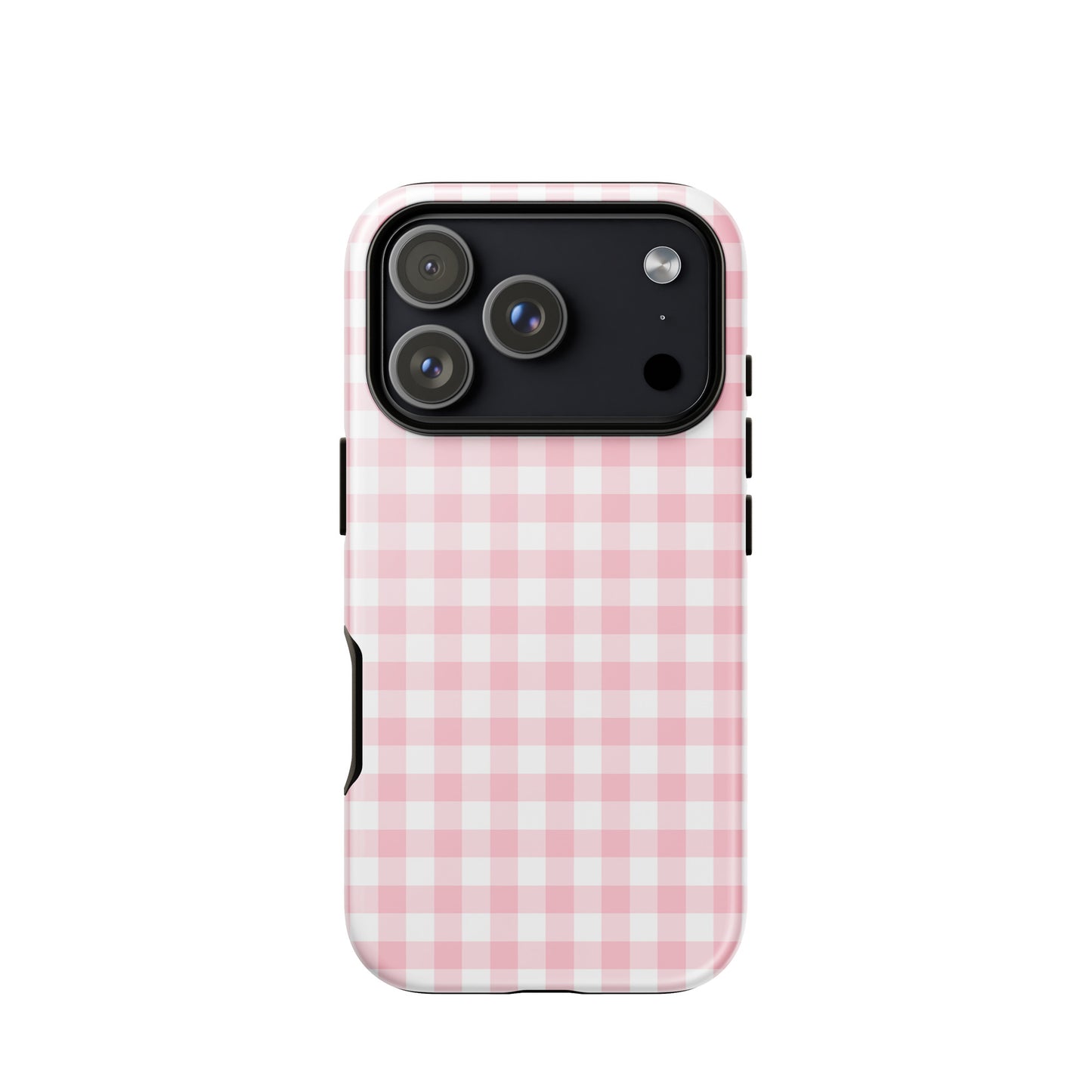 Phone Case for iPhone with pink-and-white gingham pattern, offering style and protection.