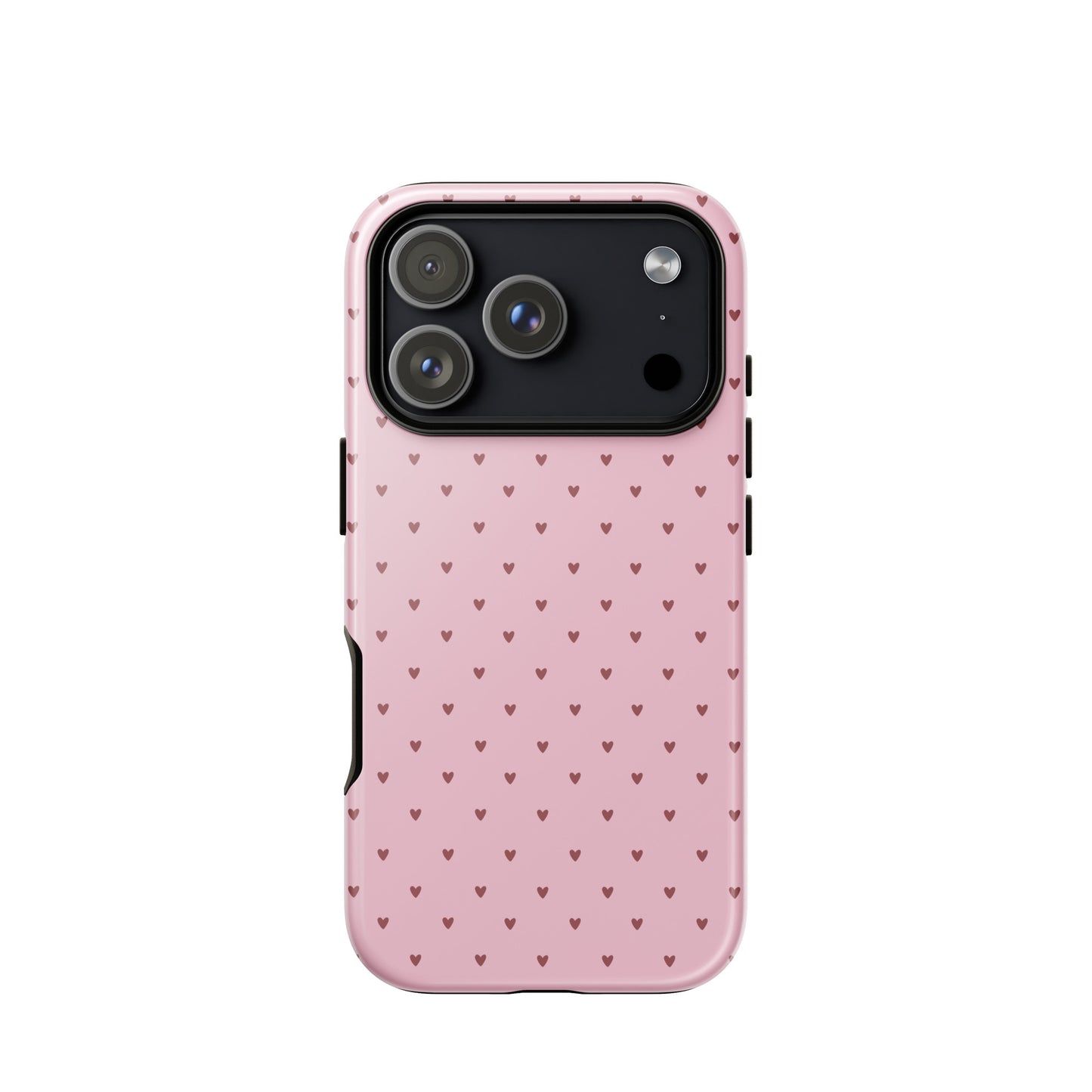 Phone Case for iPhone with heart-dot pattern and playful polka-dot style, featuring tiny heart design on a bold pink background.