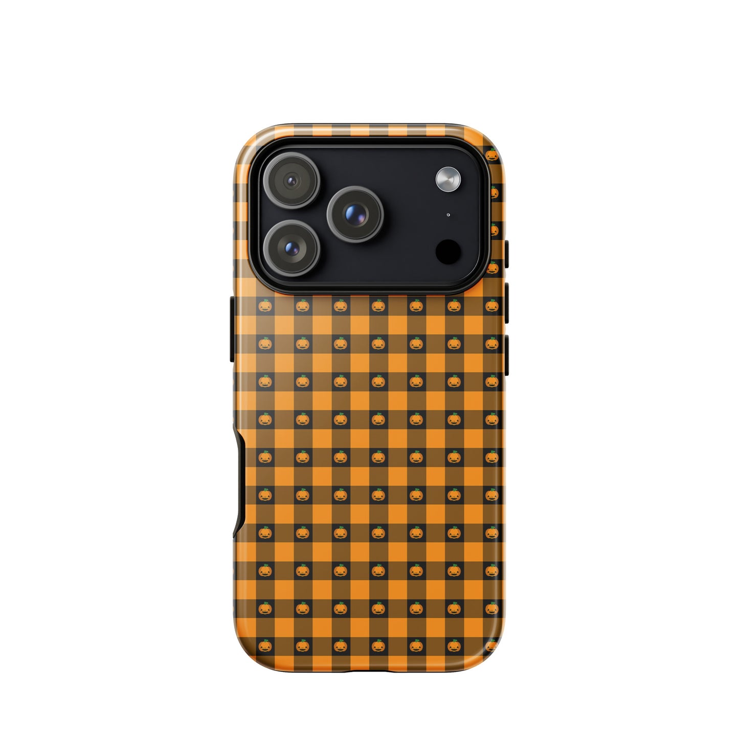 Phone Case with Halloween pumpkin gingham design for iPhone