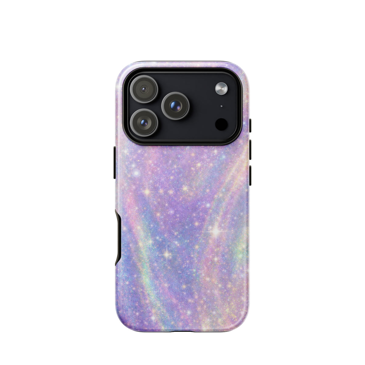 Phone Case for iPhone with Cosmic Dream Swirl design featuring pastel purples, pinks, blues, and golden sparkles.