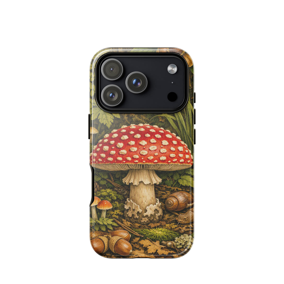 Phone Case featuring Amanita muscaria mushroom in lush forest design for iPhone