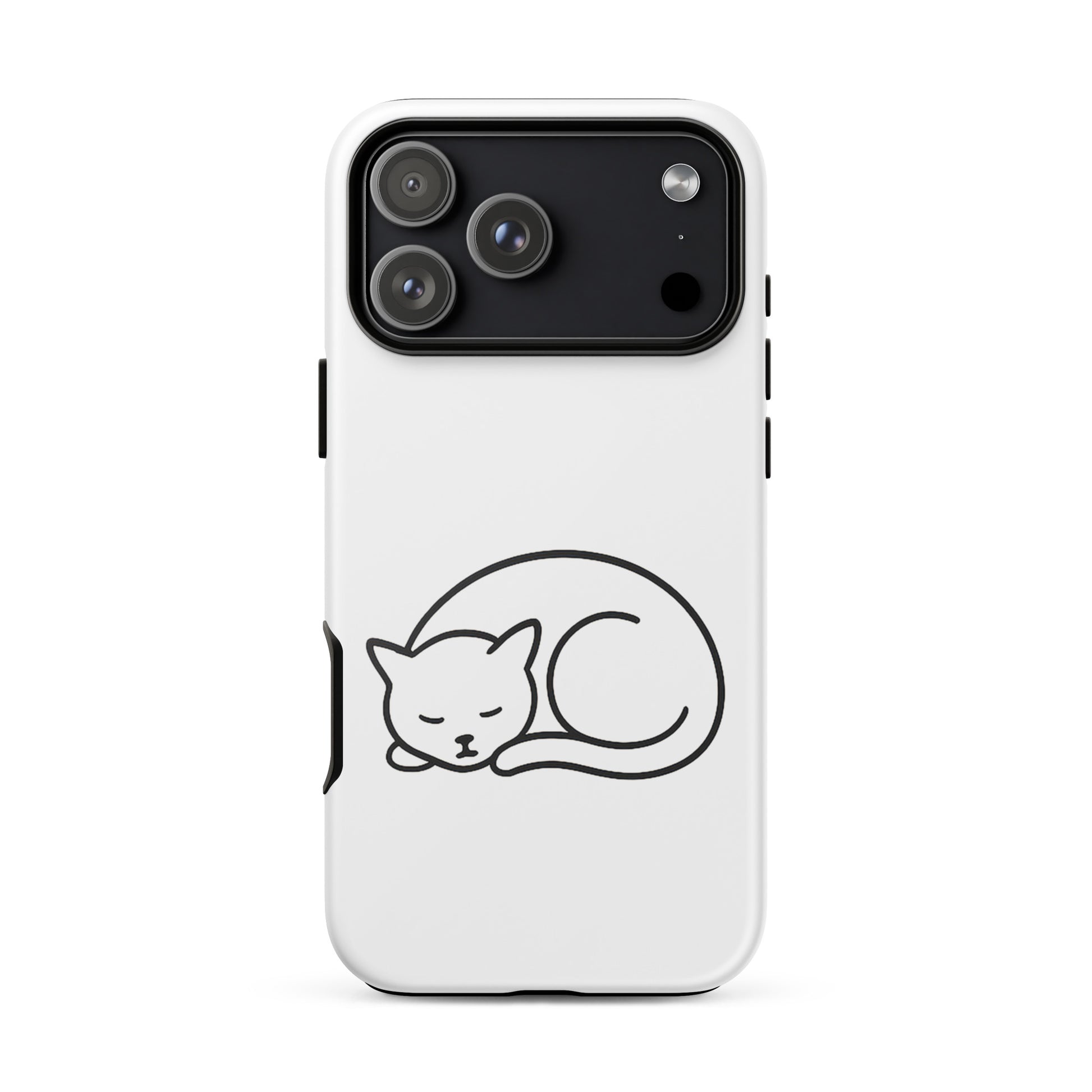 Phone case for iPhone featuring a minimalist curled-up cat design for style and protection.