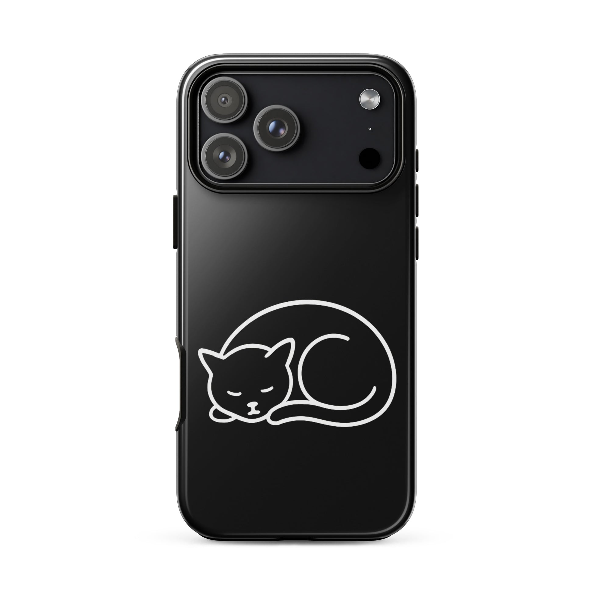 Phone case for iPhone featuring minimalist curled-up cat design for stylish protection.