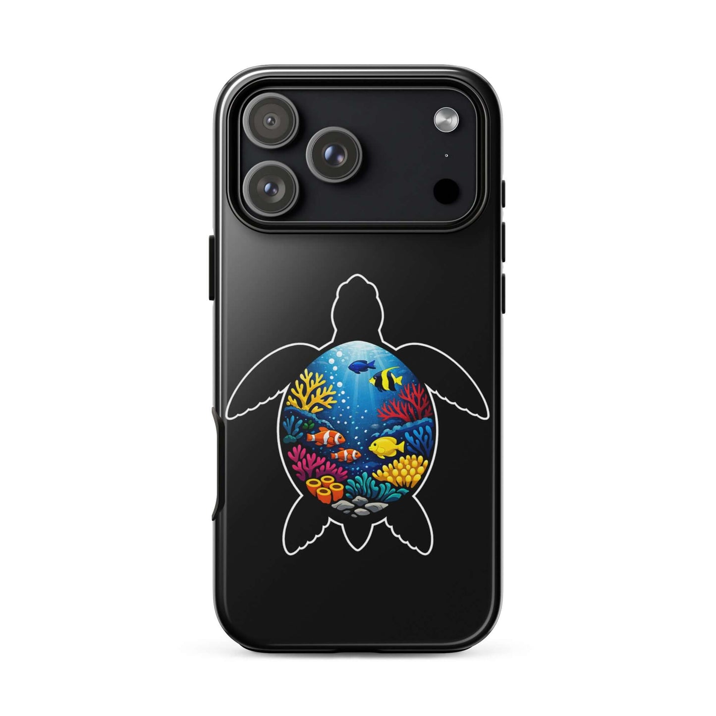 Phone Case for iPhone featuring vibrant sea turtle reef design with colorful coral and fish.