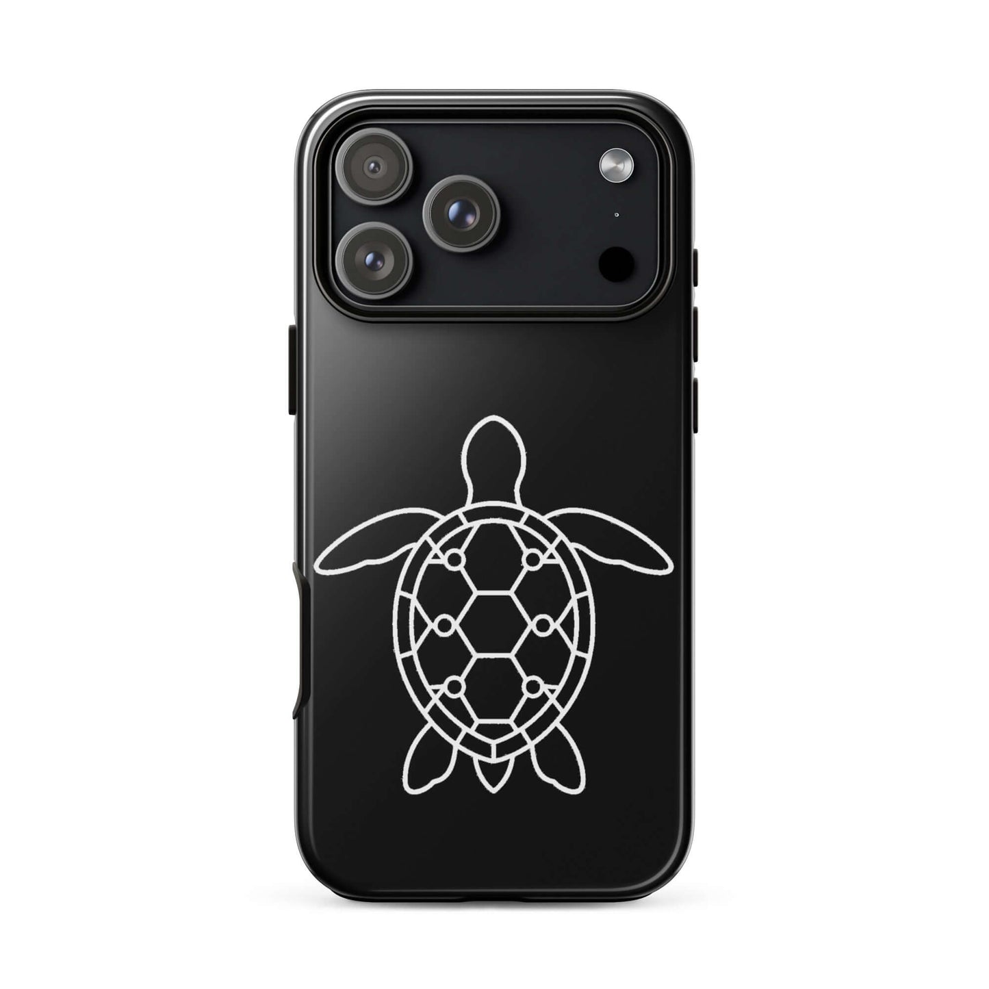Phone case featuring a sleek sea turtle silhouette and geometric patterns, ideal for modern iPhones.