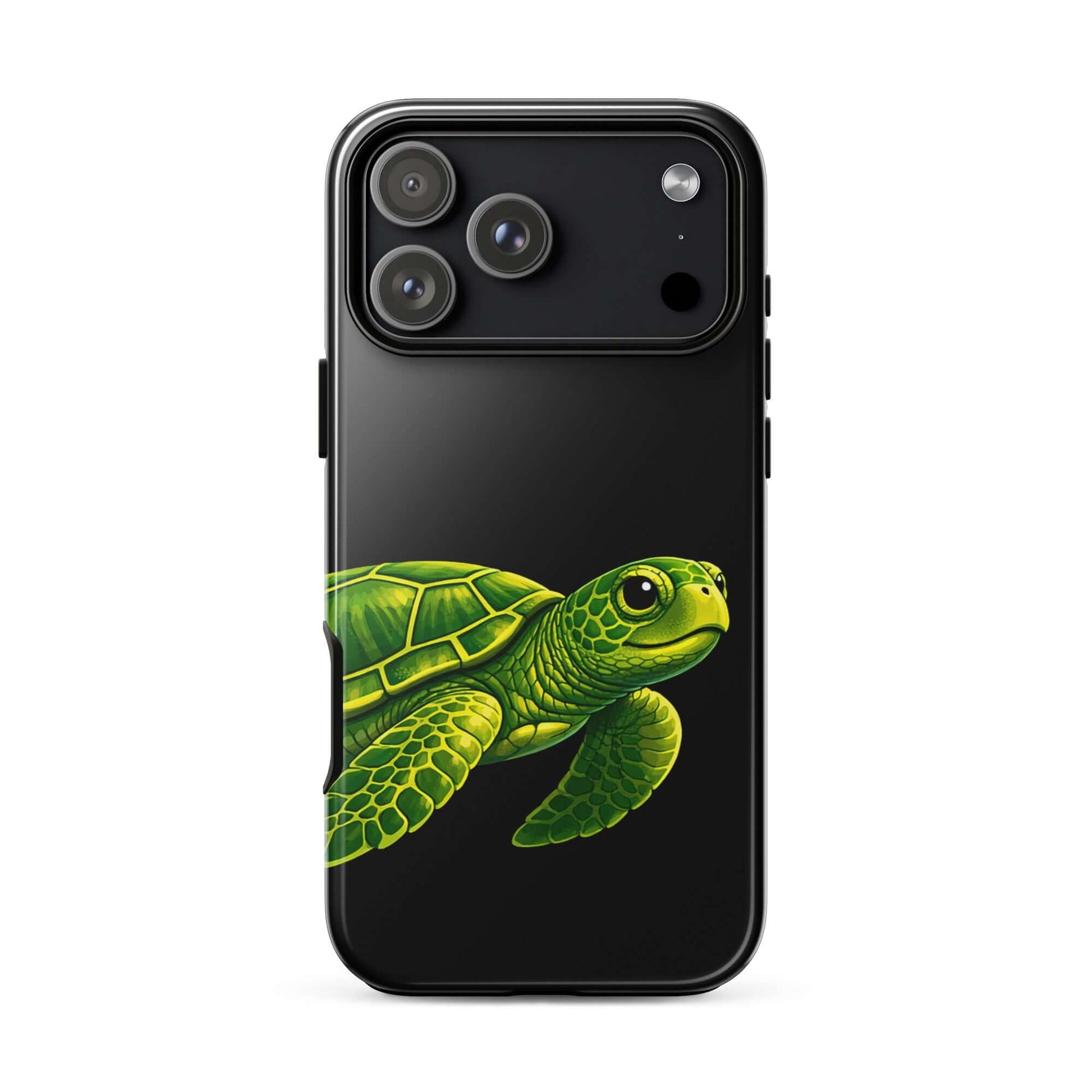 Phone Case featuring a vibrant sea turtle design on a black background for style and protection.
