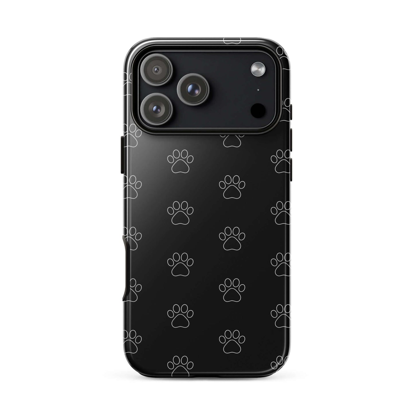 Phone Case for iPhone featuring a black paw print pattern, perfect for pet lovers who value minimalist style.