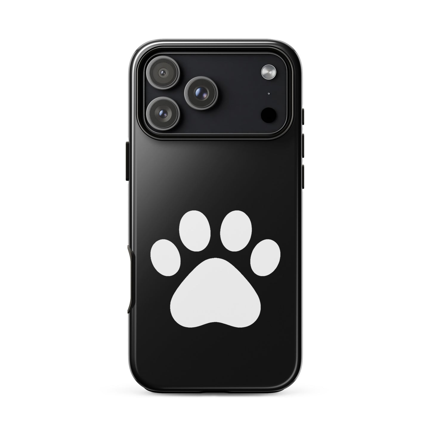 Phone Case for iPhone featuring a minimalist black design with a white paw print, perfect for pet lovers.