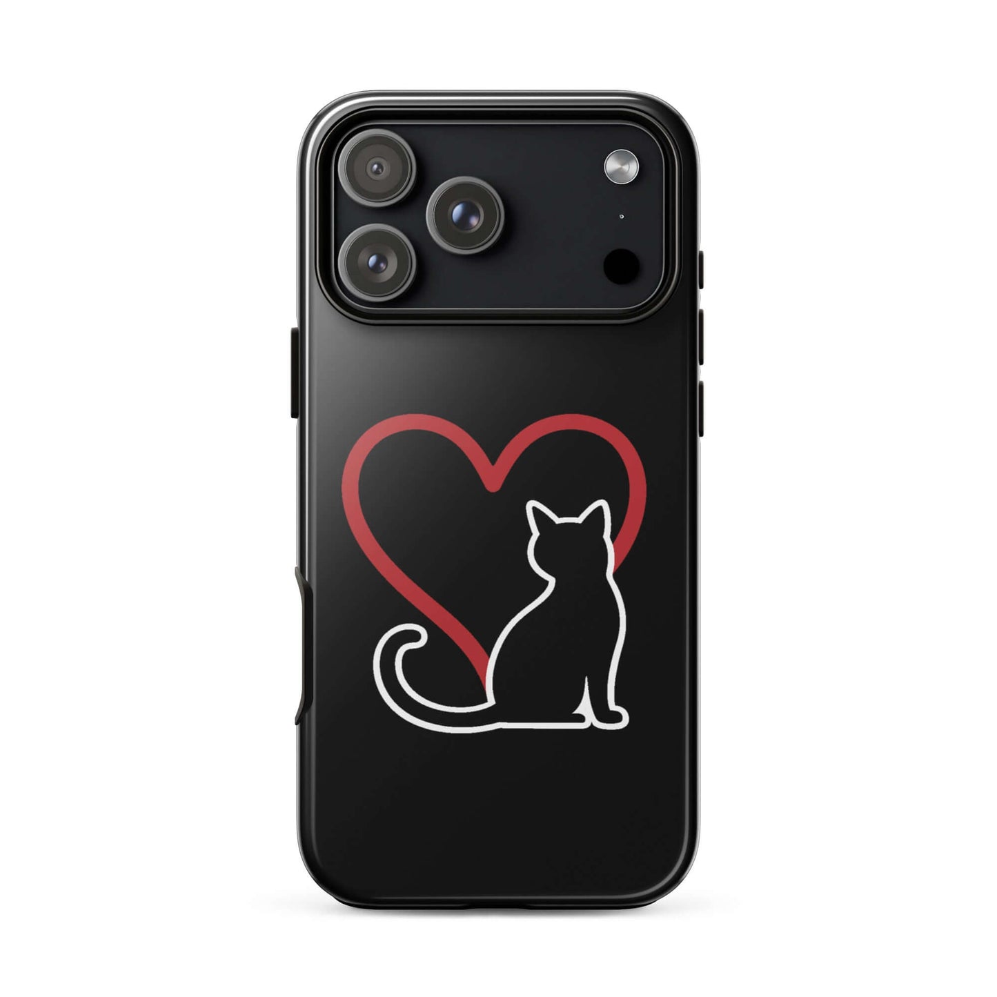 Phone Case for iPhone featuring a black cat design and heart, elegant protection for cat lovers.