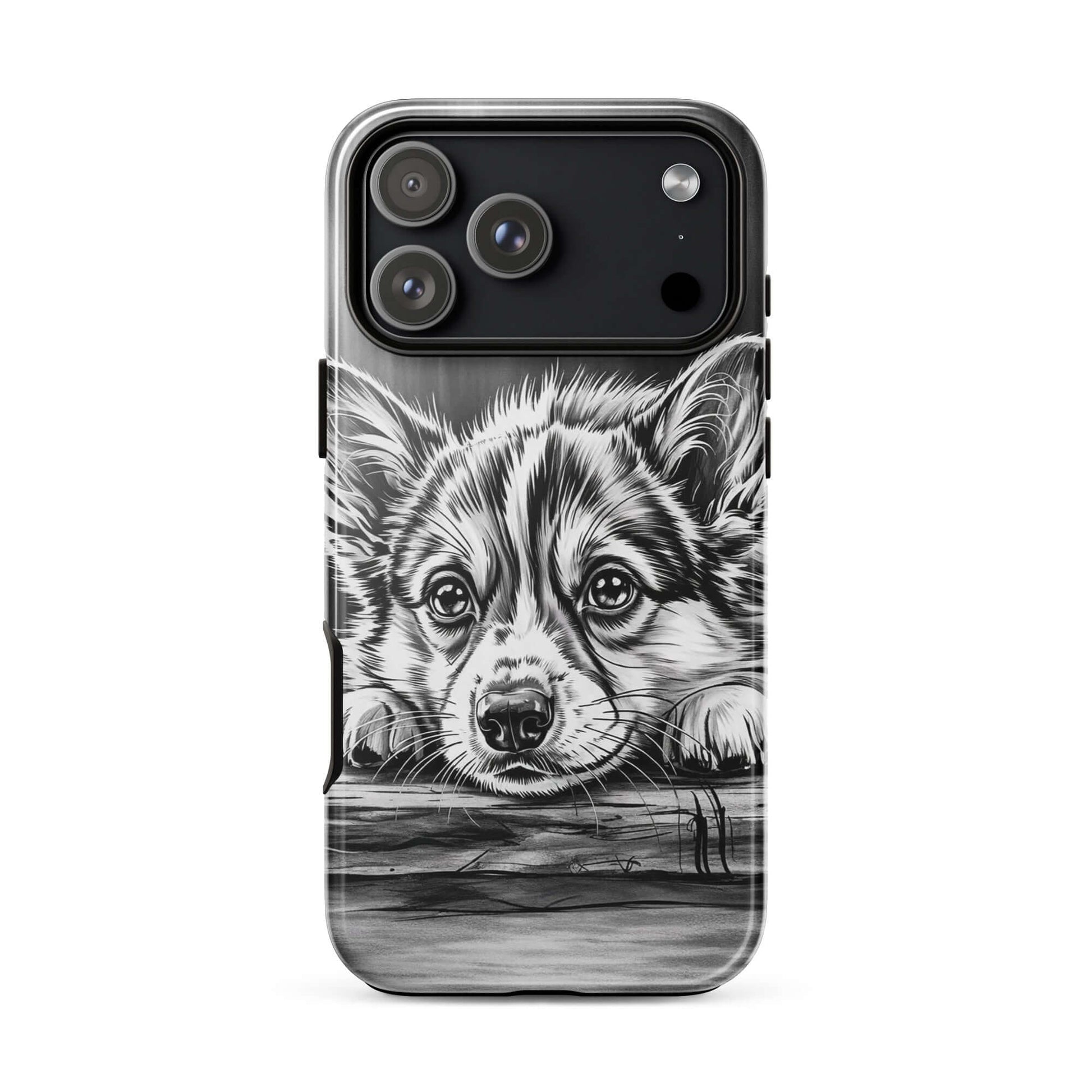 Phone Case featuring elegant black-and-white puppy art on iPhone case with premium protection and seamless, monochrome design.