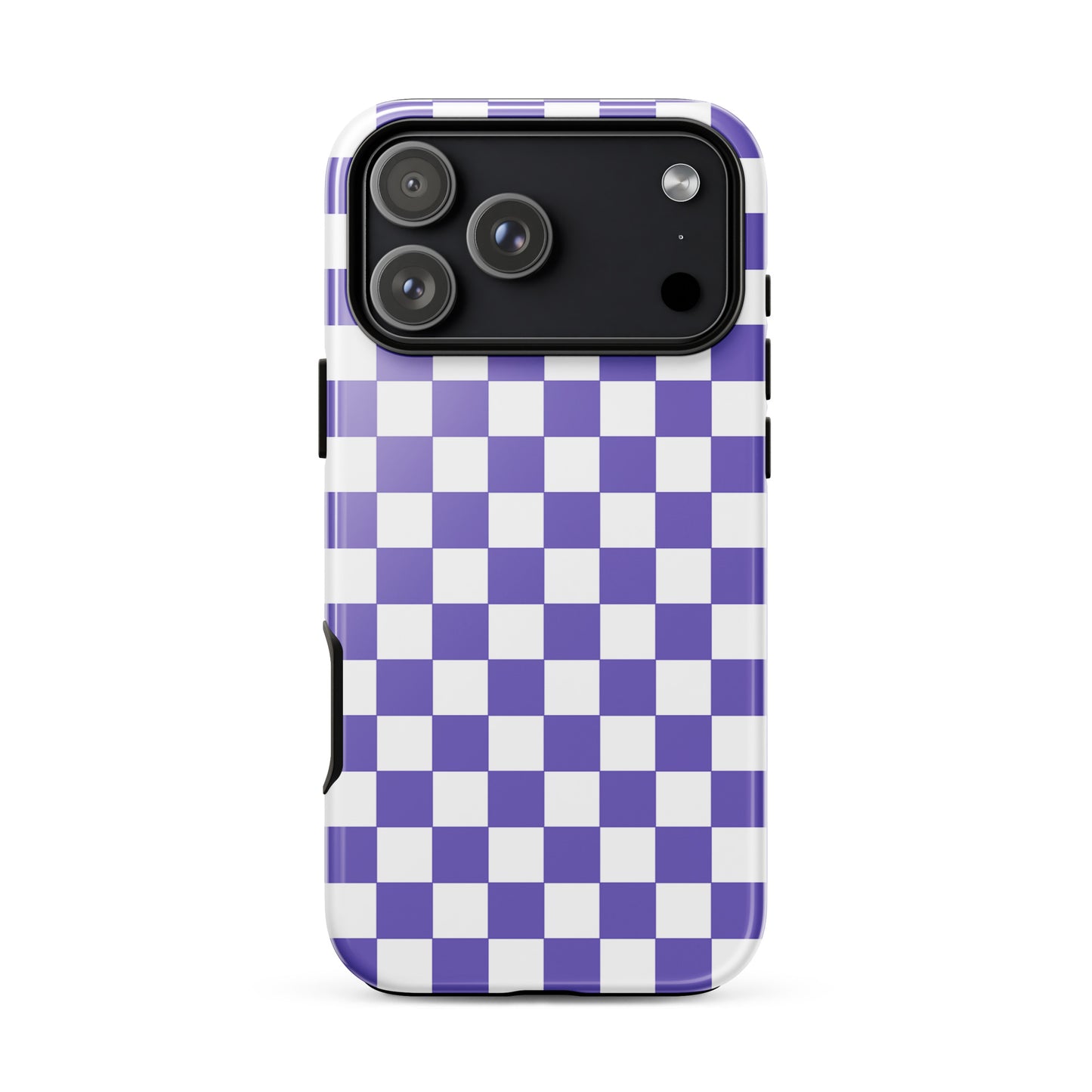 Purple and white checkered Phone Case for iPhone showcasing a bold pattern and stylish design.