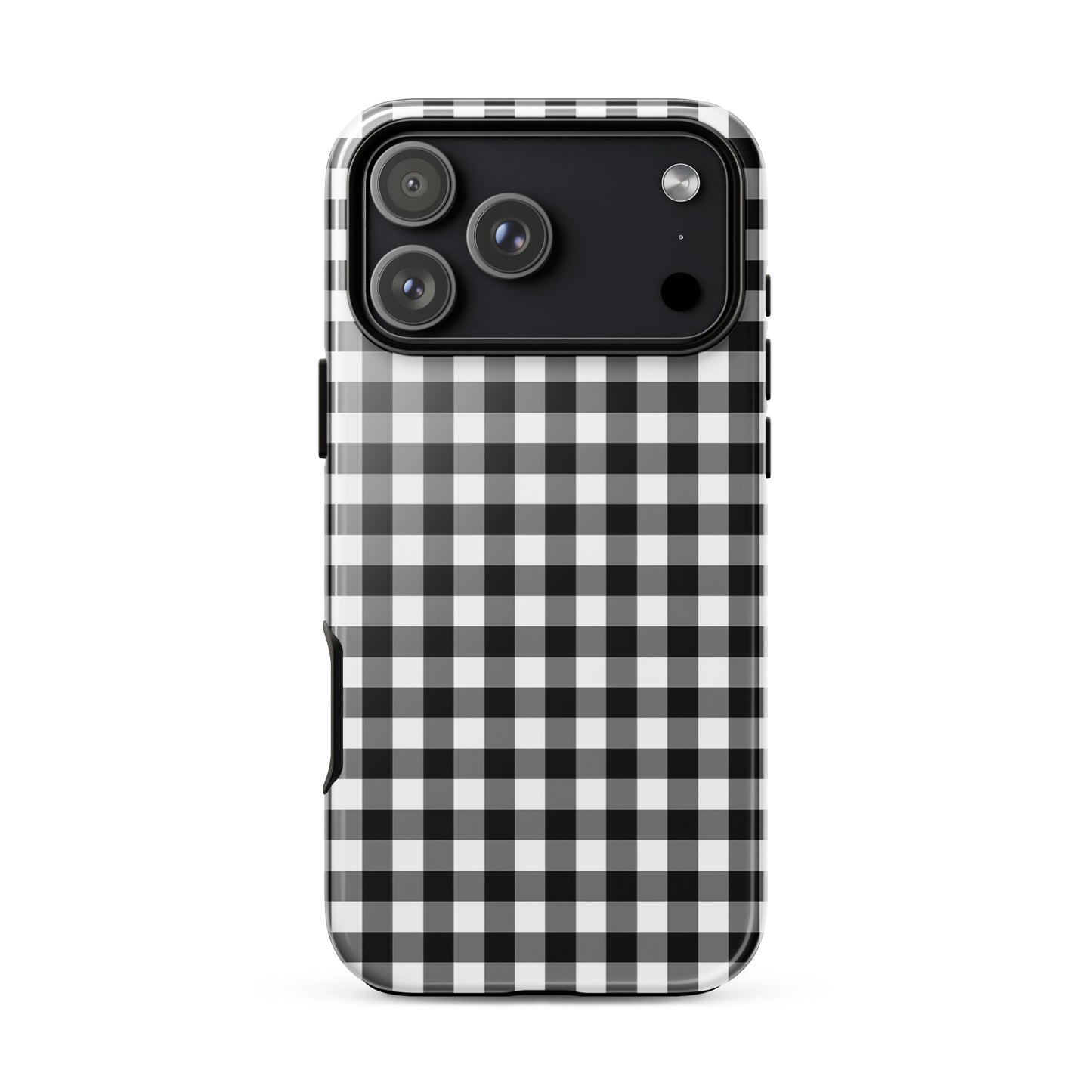 Phone Case with black-and-white gingham pattern for iPhone, offering a charming and stylish design with durable protection.