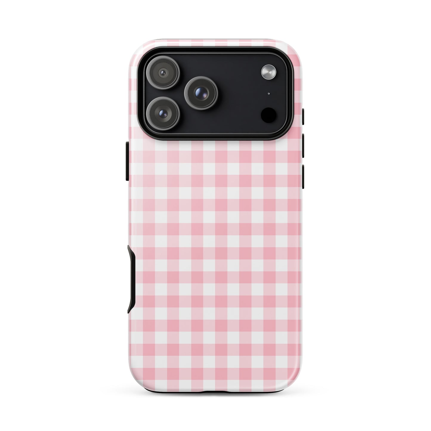 Phone Case with pink-and-white gingham pattern, offering stylish protection for iPhone