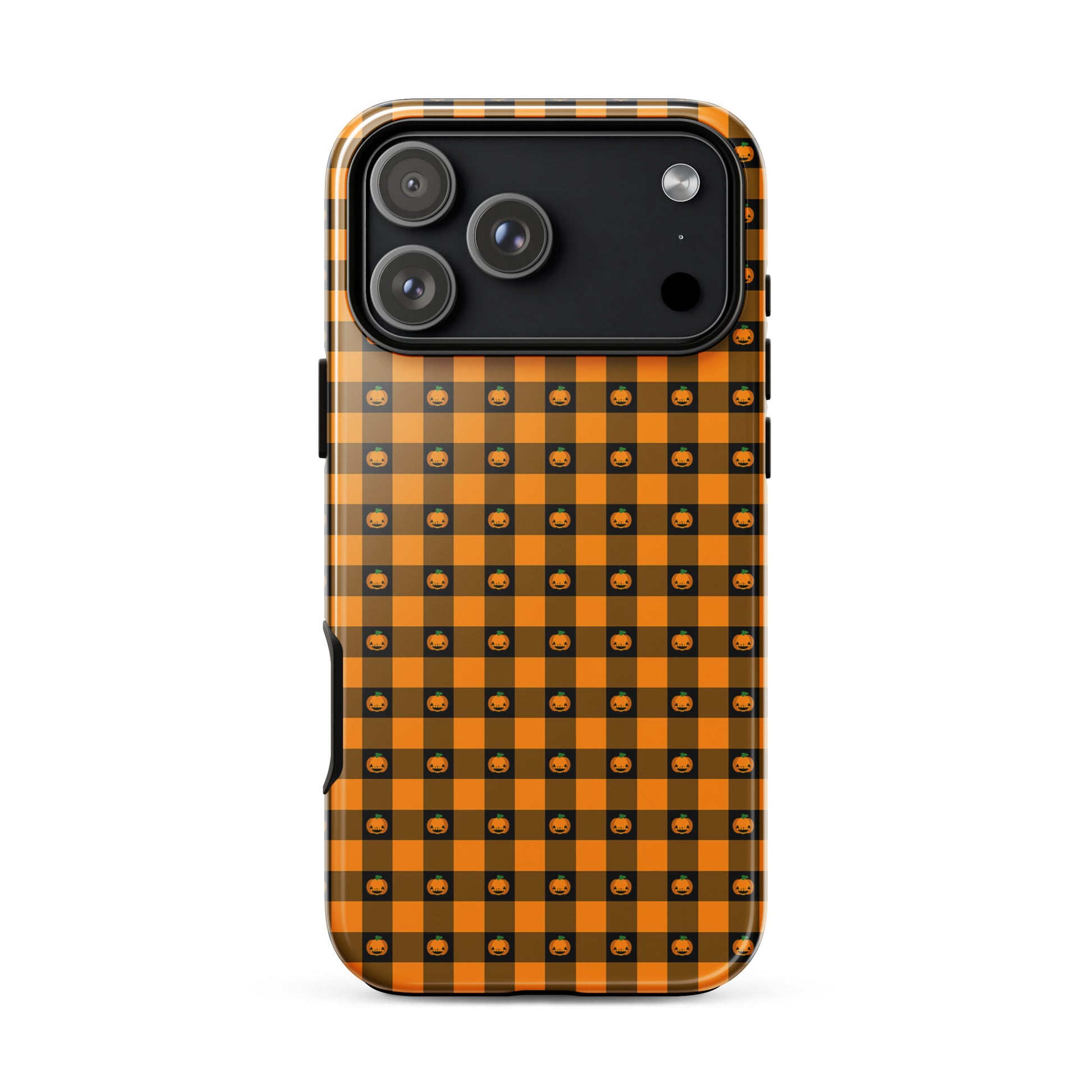 Phone Case for iPhone with playful pumpkin gingham Halloween design