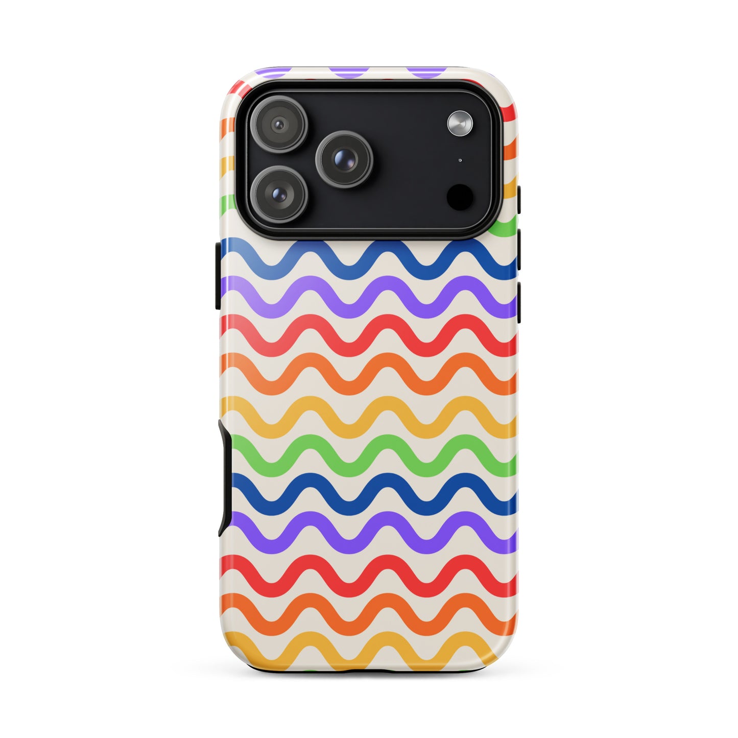 Colorful Phone Case for iPhone with wavy rainbow design providing playful style and strong protection.