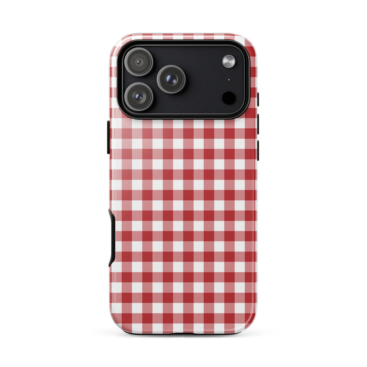 Phone Case with red-and-white gingham pattern for iPhone, offering stylish design and durable protection.