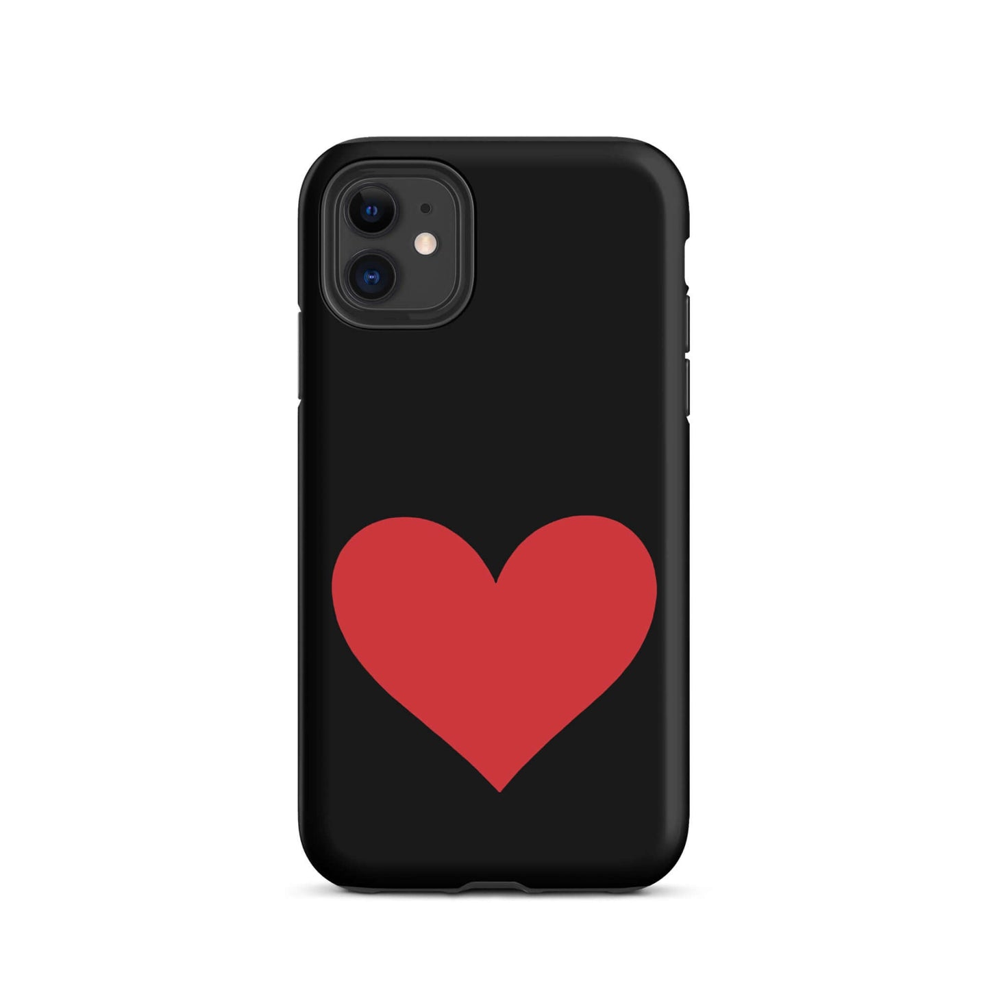 Phone Case for iPhone featuring a bold red heart design on a black background.