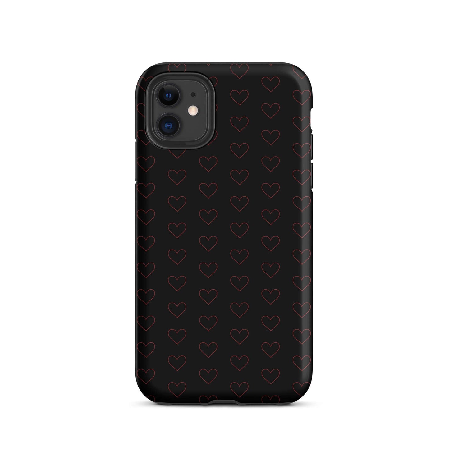 Phone Case for iPhone featuring a luxe crimson heart pattern on a sleek black background.