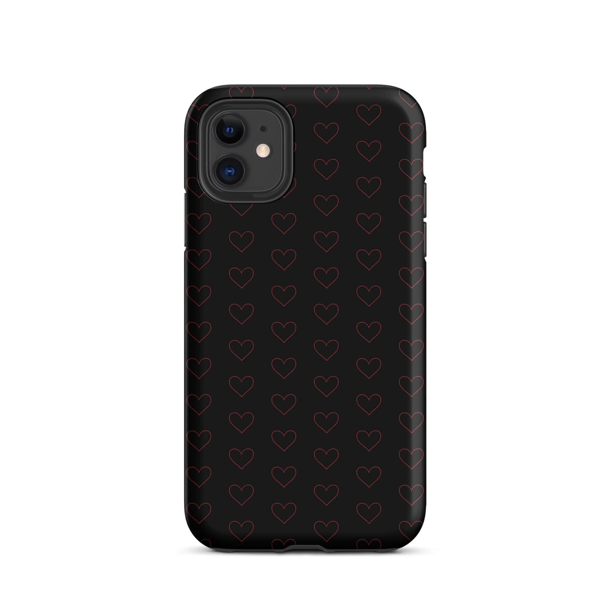 Phone Case for iPhone featuring a luxe crimson heart pattern on a sleek black background.