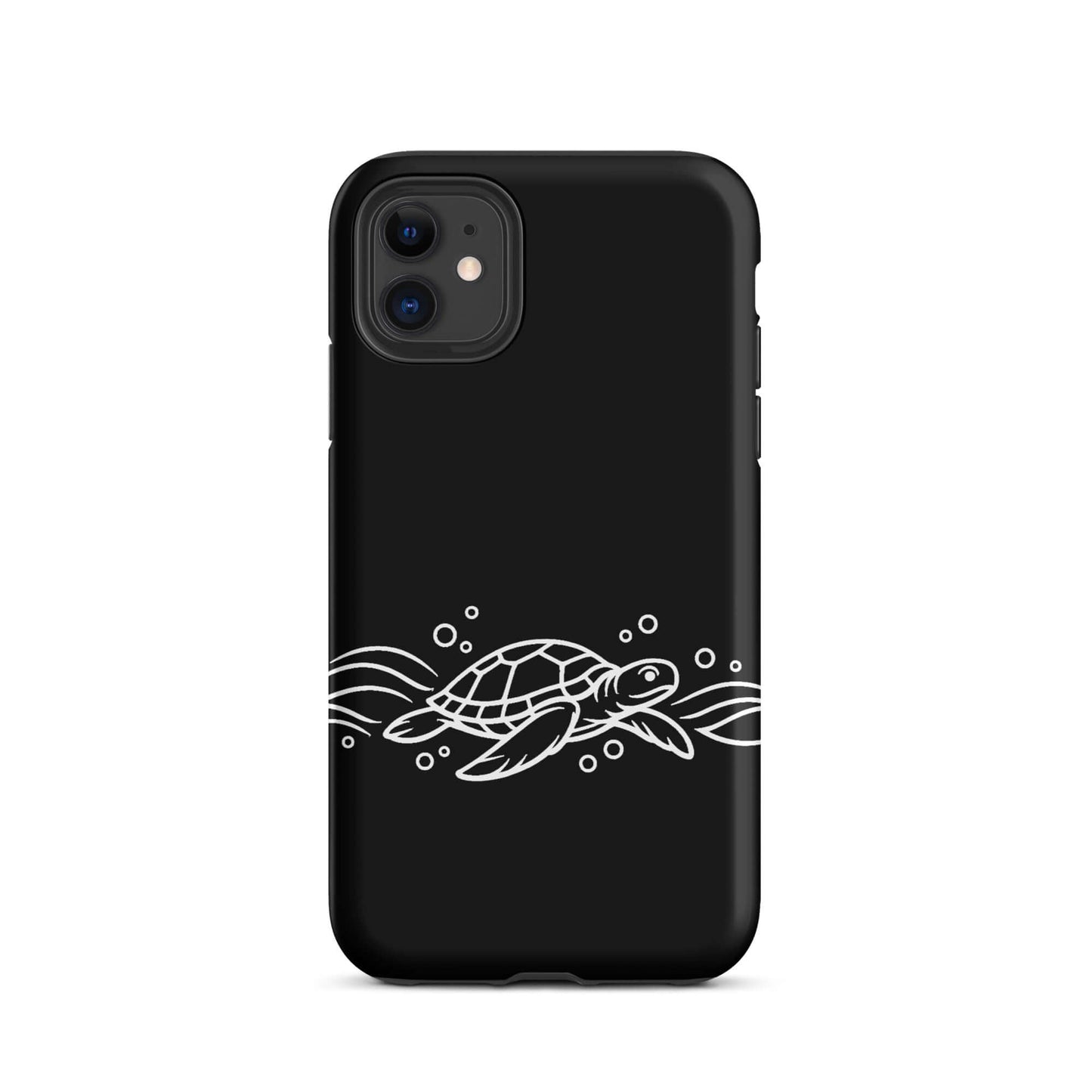 Phone Case for iPhone featuring a minimalist sea turtle design with abstract waves and bubbles.