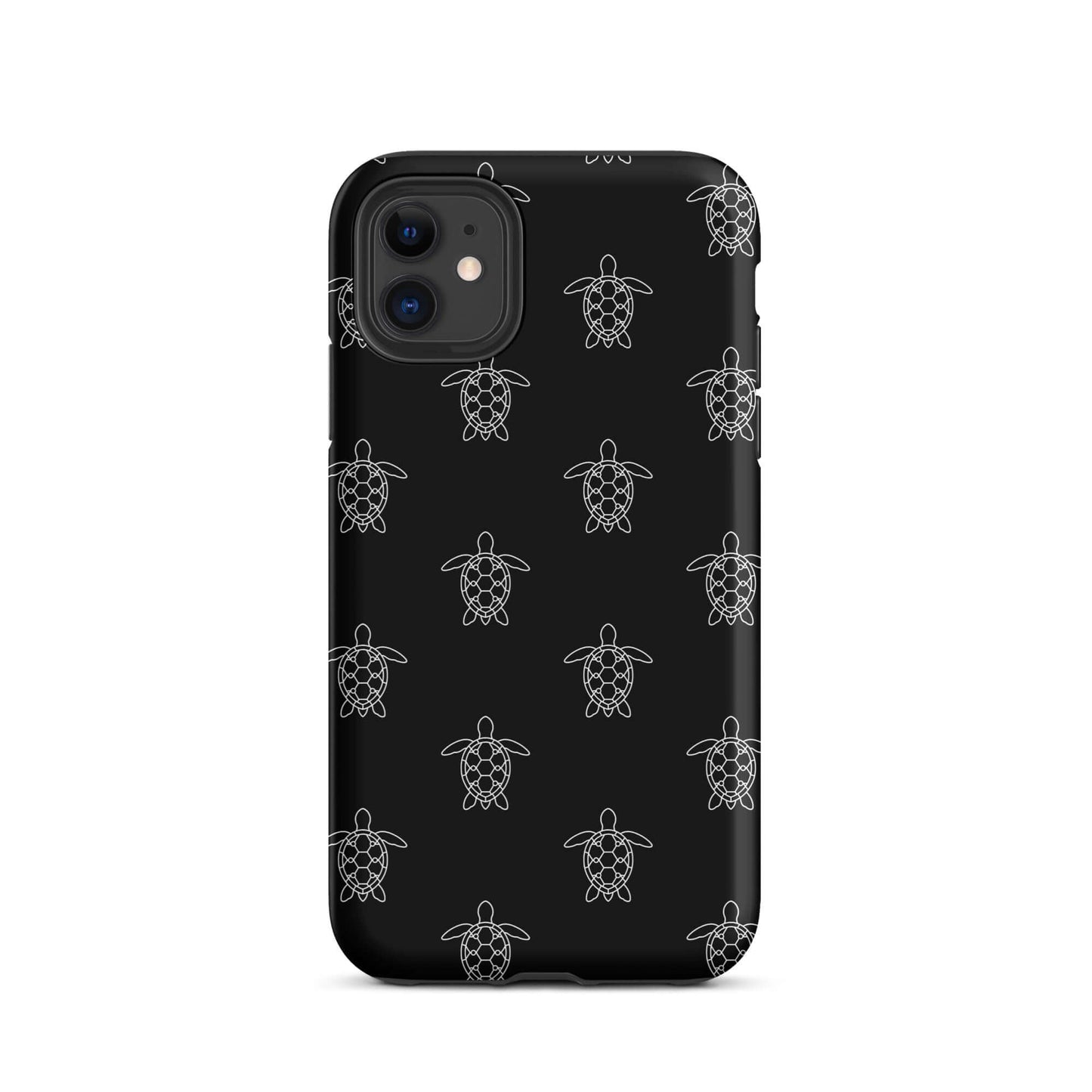Phone Case for iPhone featuring minimalist sea turtle pattern in white on black background.