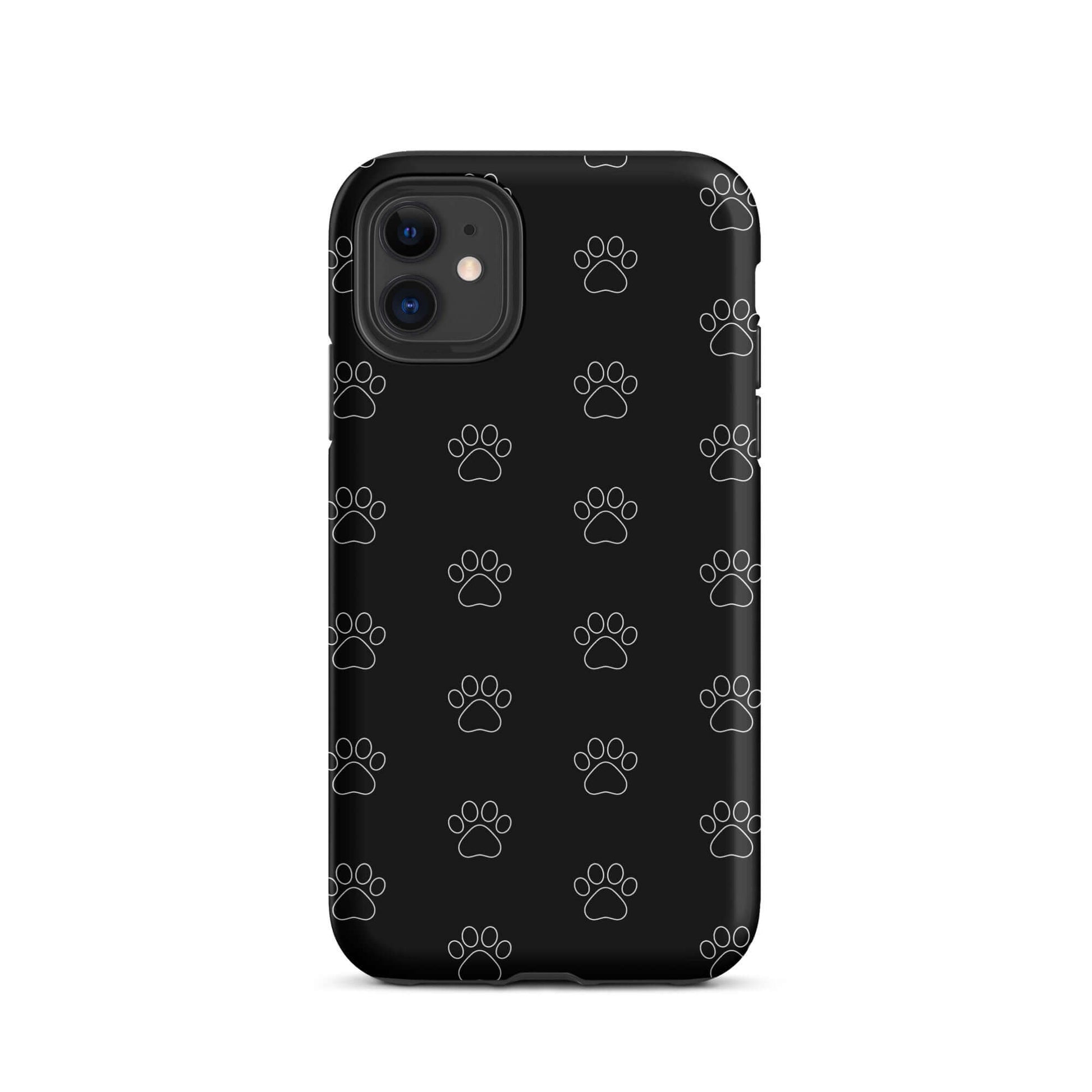 Phone Case with playful paw print pattern on a black background for pet lovers.