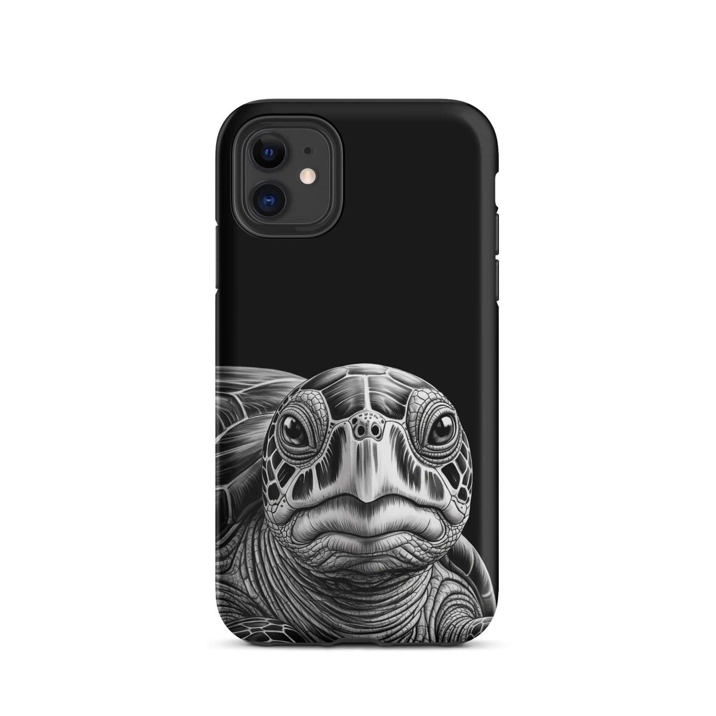 Phone Case featuring ancient sea turtle art in black-and-white pencil sketch for iPhone. Luxurious design, turtle face and shell close-up.