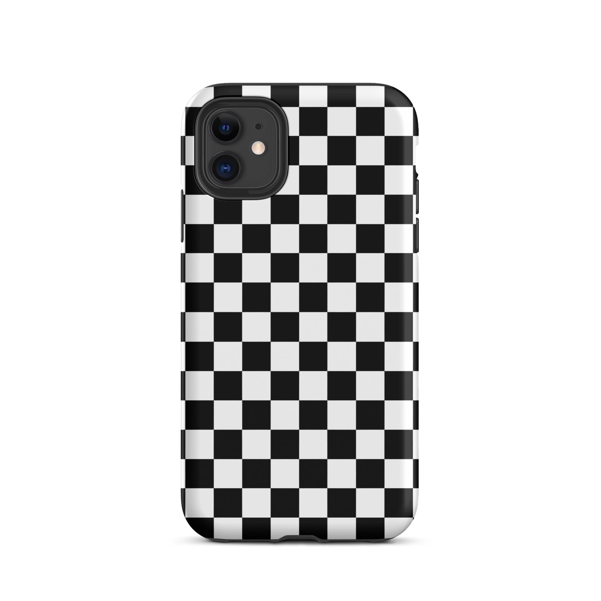 Phone Case for iPhone with black and white checkered pattern, Bold Checkered Tough Case design