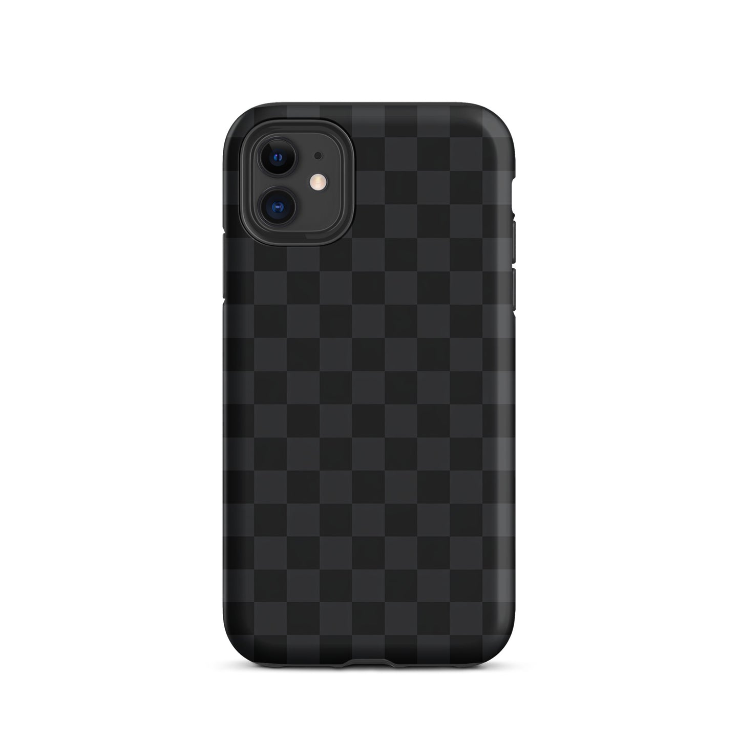 Phone Case for iPhone in black and charcoal checkered design, modern minimalist style, protection and sophistication combined.