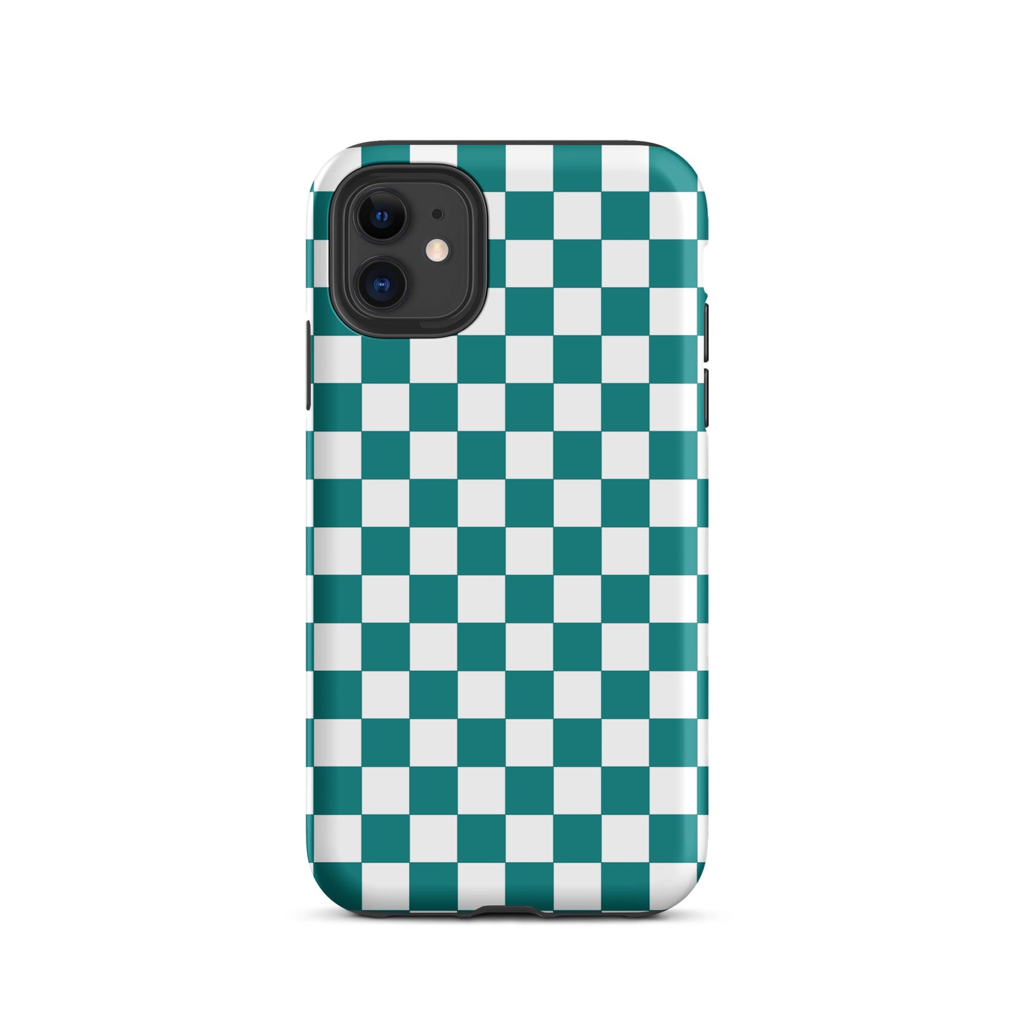 Phone Case with teal and white checkered design for iPhone, adding bold style and playful personality to your device.