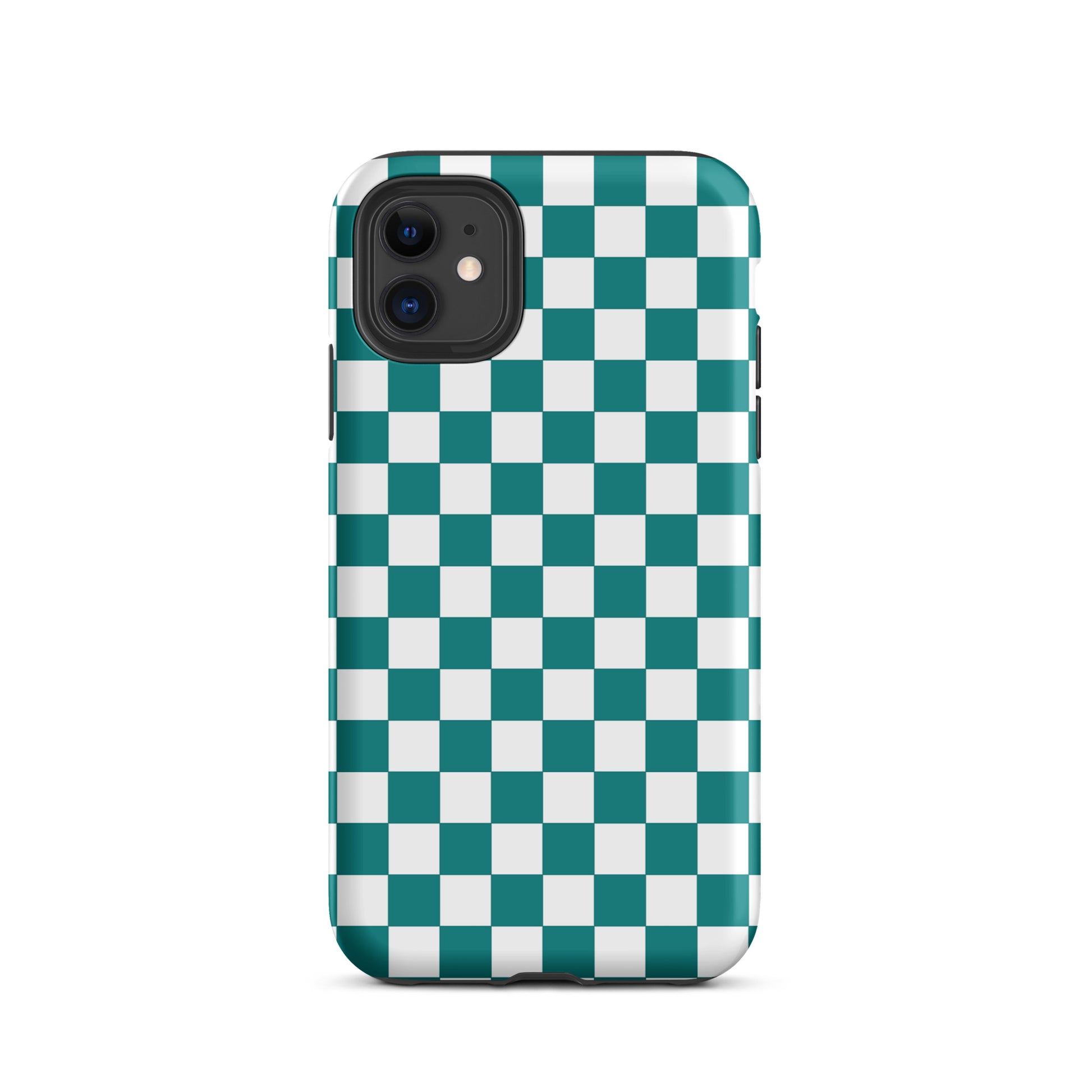 Phone Case with teal and white checkered design for iPhone, adding bold style and playful personality to your device.