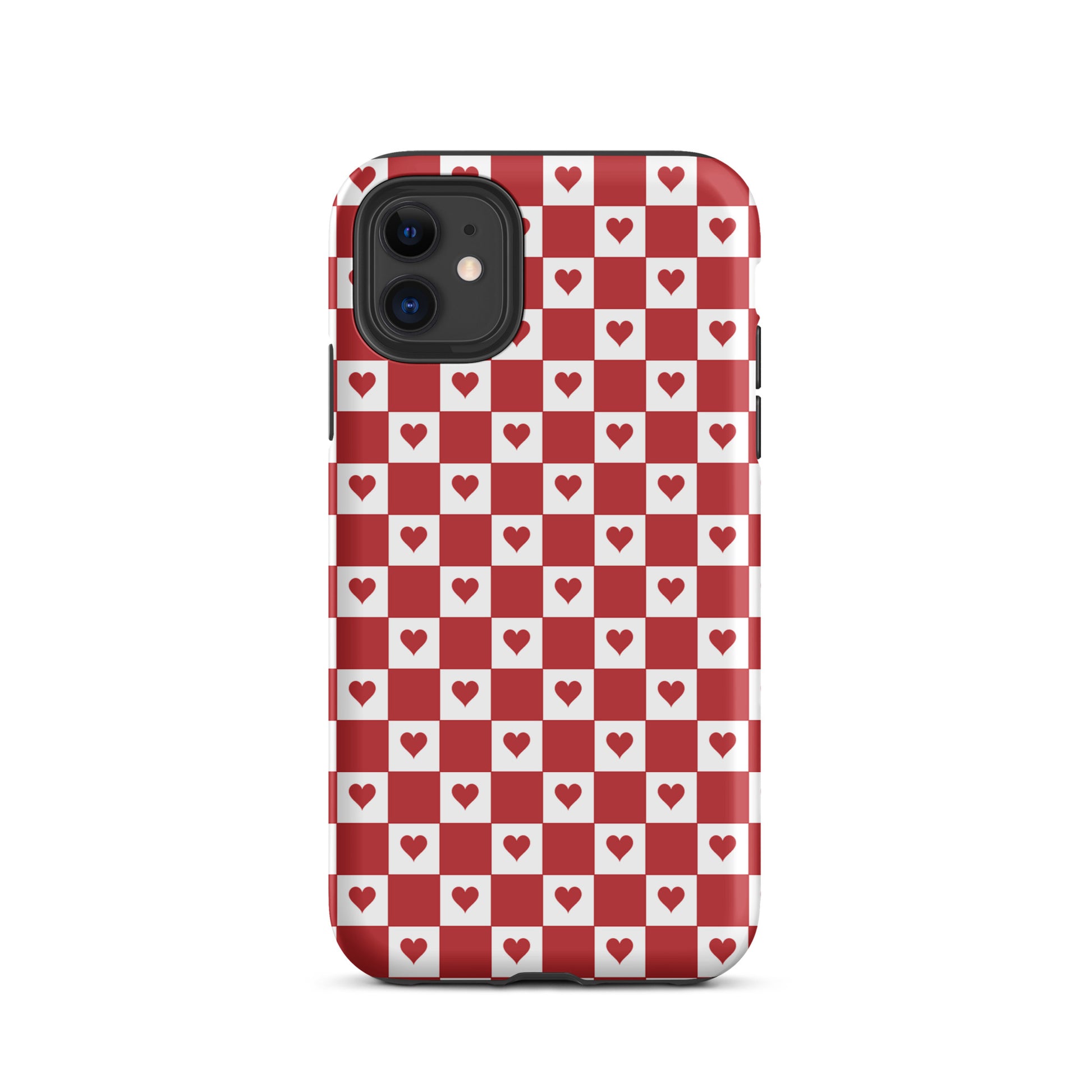 Phone Case for iPhone with red heart checkered design, bringing charm and cheer with its playful nostalgic modern pattern.