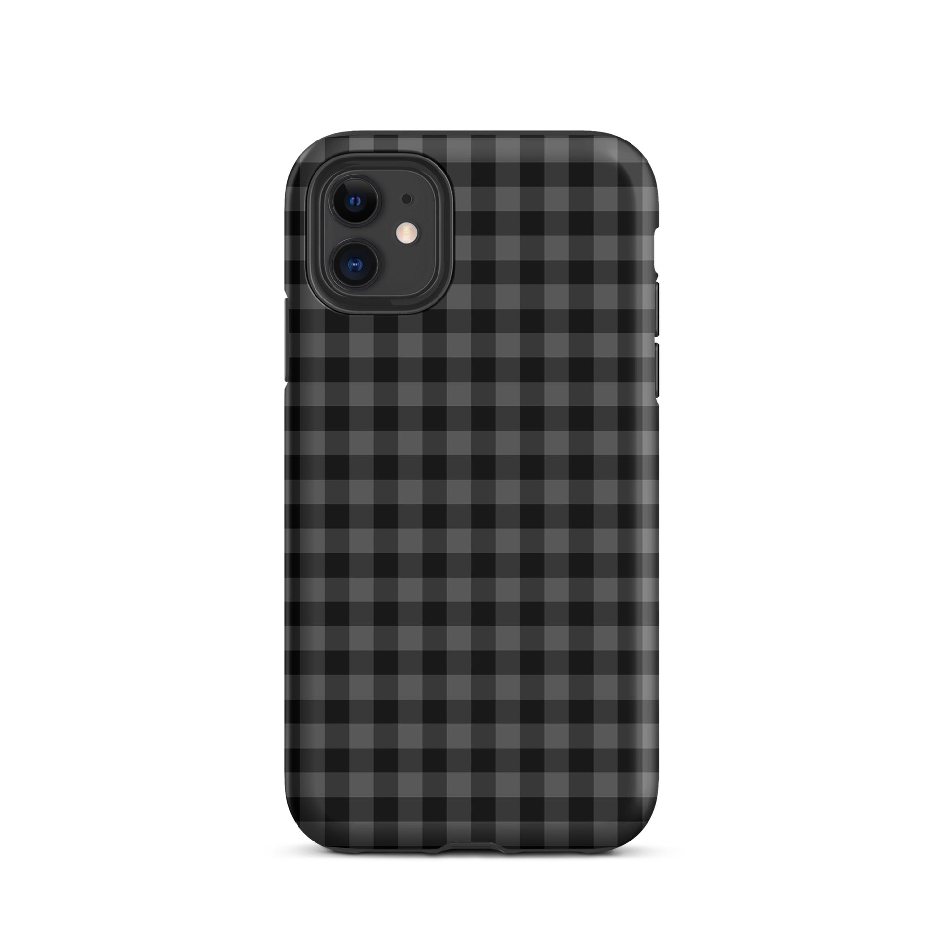 Phone Case for iPhone with black and charcoal gingham pattern, offering modern style and protection.
