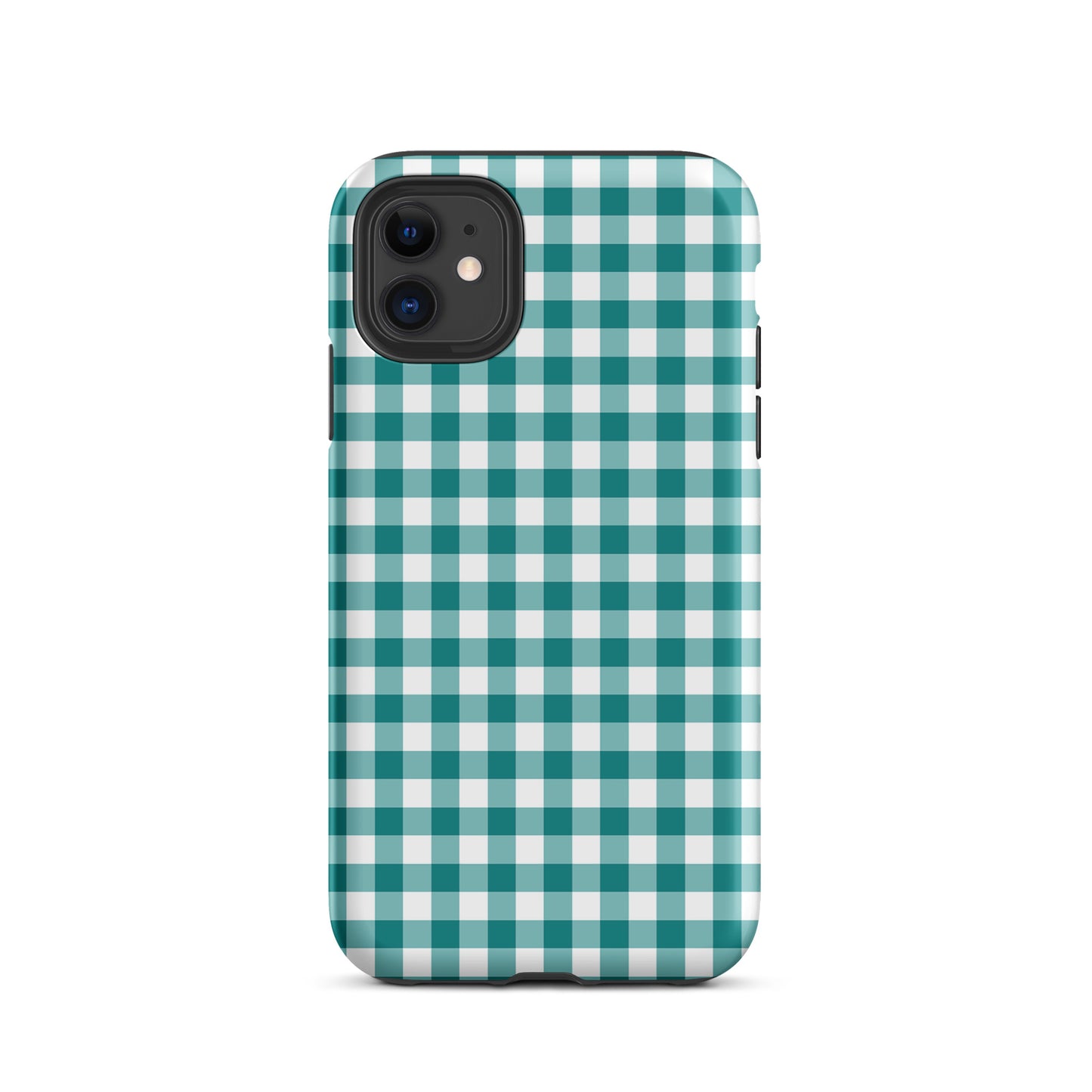 Phone Case with teal and white gingham pattern for iPhone, offering charming style and durable protection.