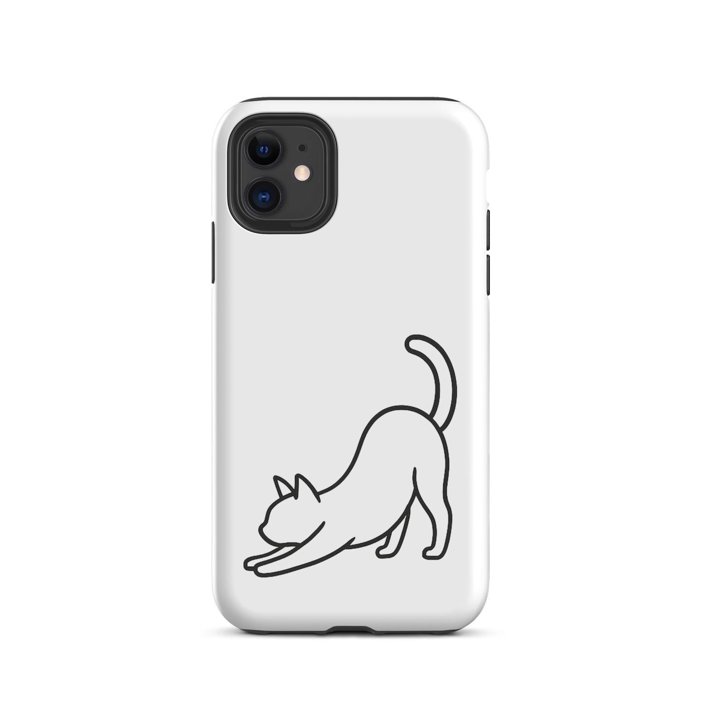 Phone Case for iPhone with minimalist stretching cat design for impact protection.