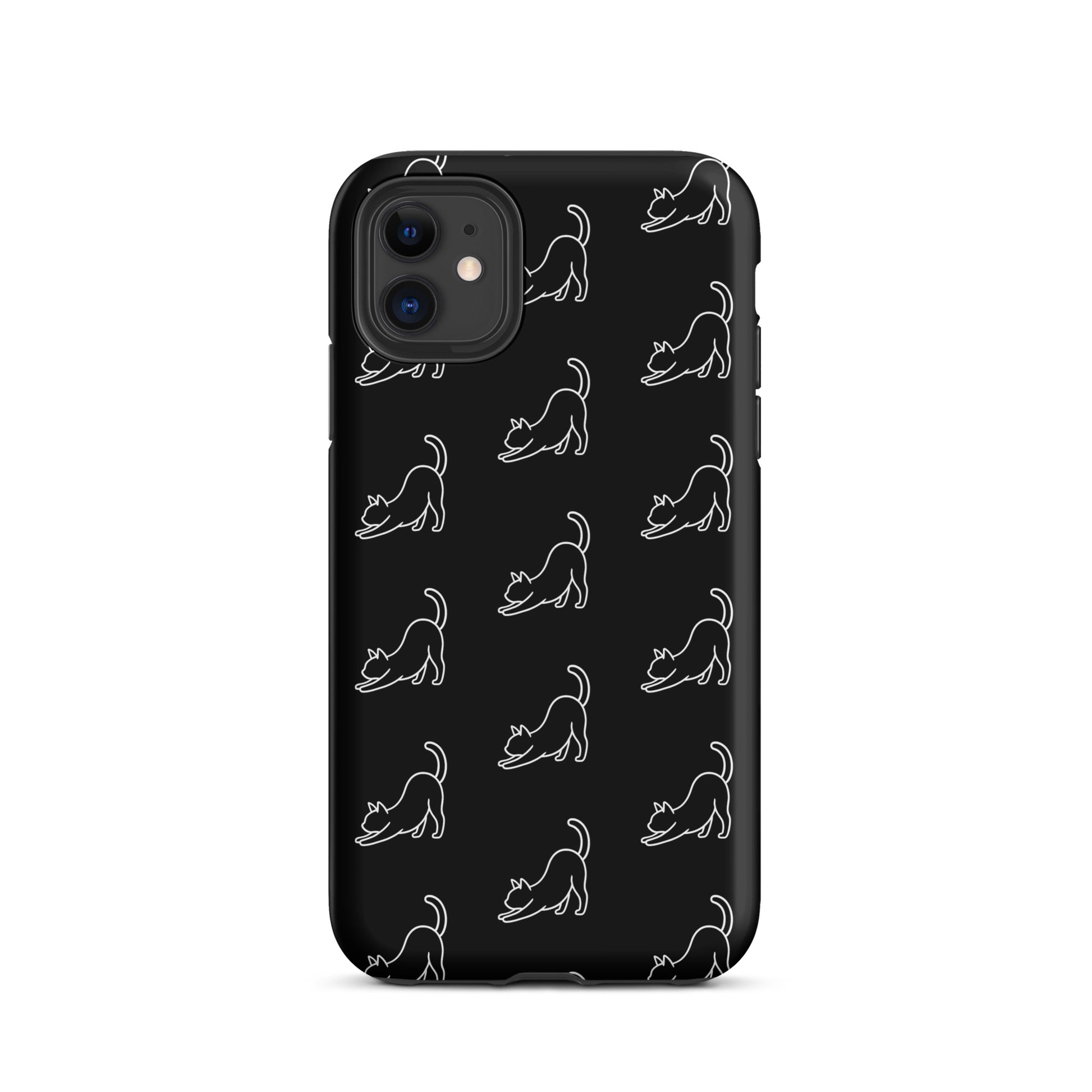 Phone Case for iPhone with minimalist stretching cat pattern, artistic and protective design for cat lovers.